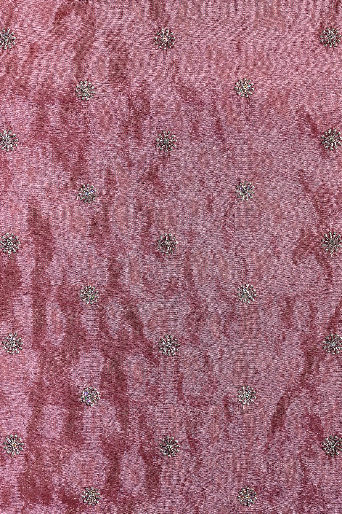 Multi Sequins & Beads With Zari Floral Butti Embroidery Work On Gajri Viscose Zari Tissue Fabric