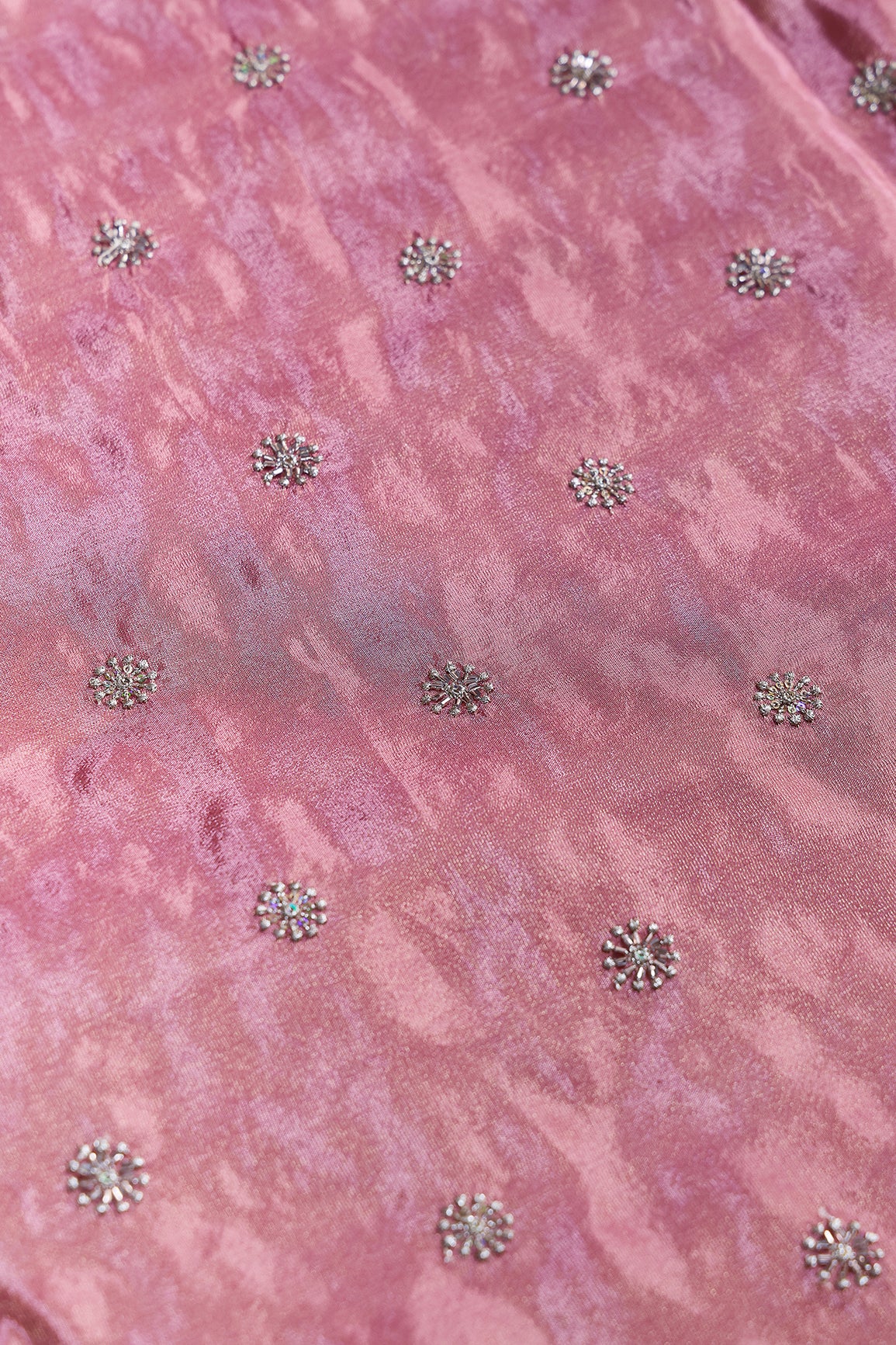 Multi Sequins & Beads With Zari Floral Butti Embroidery Work On Gajri Viscose Zari Tissue Fabric