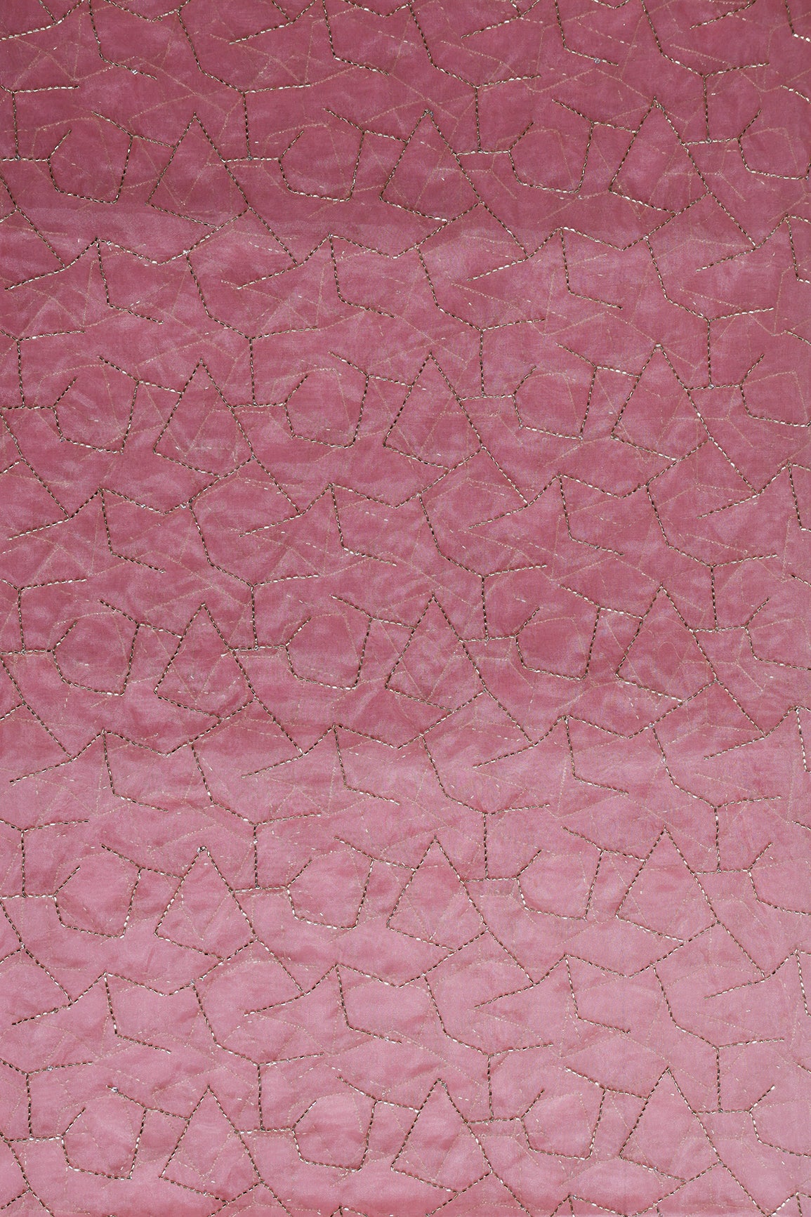 2.50 Meter Cut Piece Of Cut Dana Beads Appealing Abstract Embroidery On Gajri Pink Organza Fabric