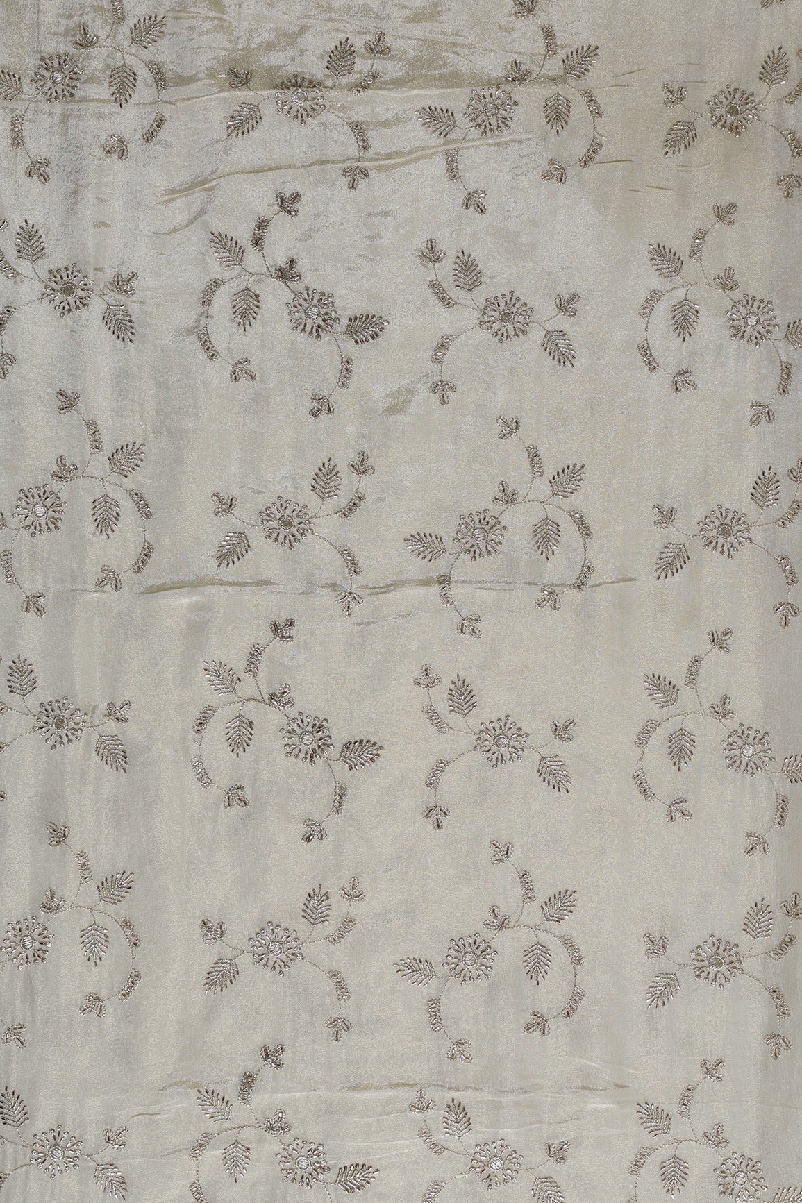 1 Meter Cut Piece Of Gold Sequins And Zari Floral Embroidery Work On Dyeable Pure Viscose Zari Tissue Fabric