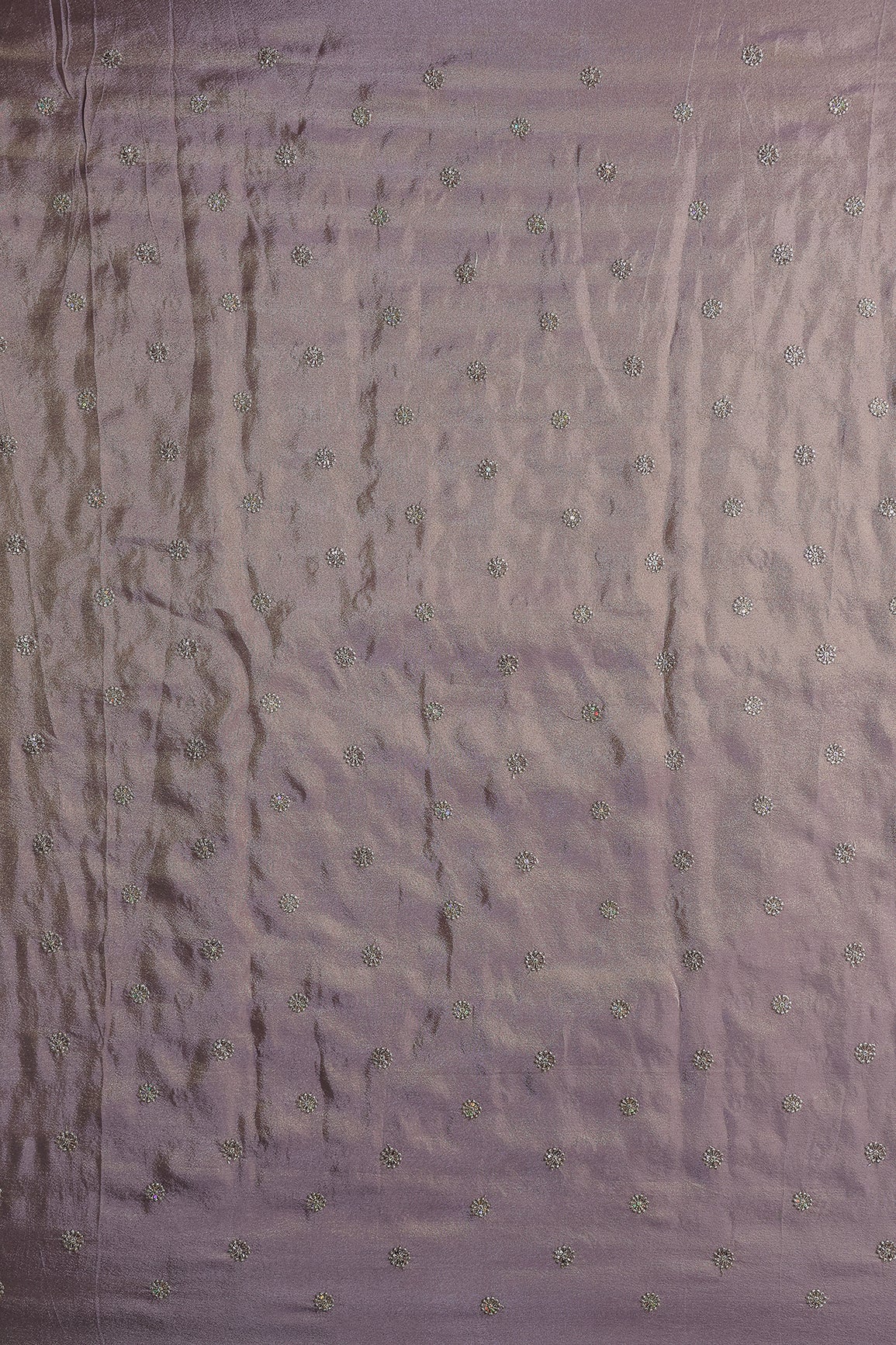 Multi Sequins & Beads With Zari Floral Butti Embroidery Work On Lavender Viscose Zari Tissue Fabric