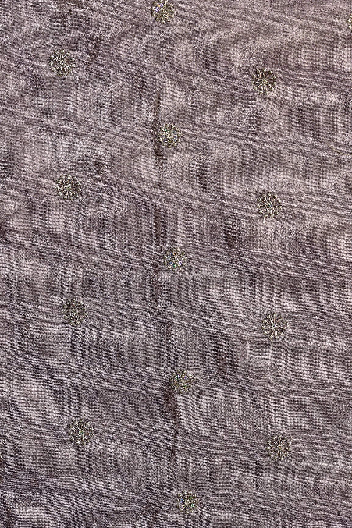 Multi Sequins & Beads With Zari Floral Butti Embroidery Work On Lavender Viscose Zari Tissue Fabric