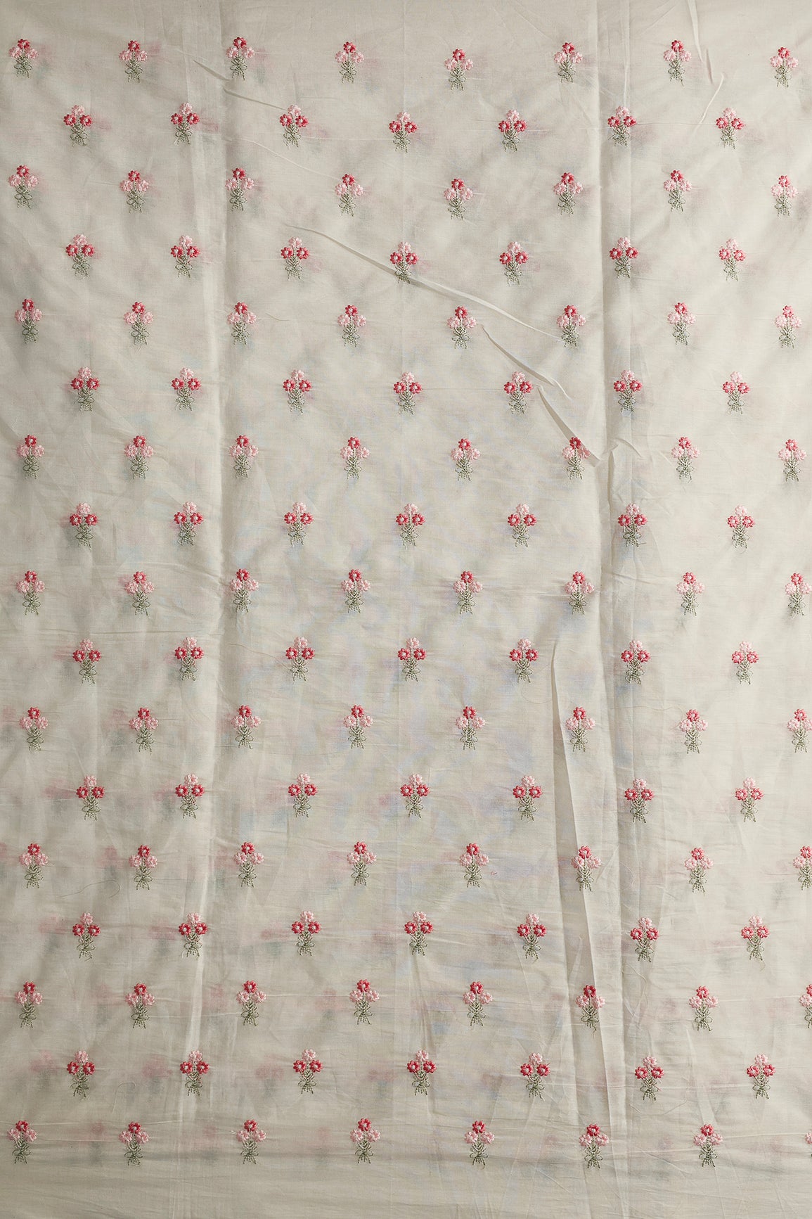 Gajri And Baby Pink Thread Small Floral Embroidery Work On Off White Organic Cotton Fabric
