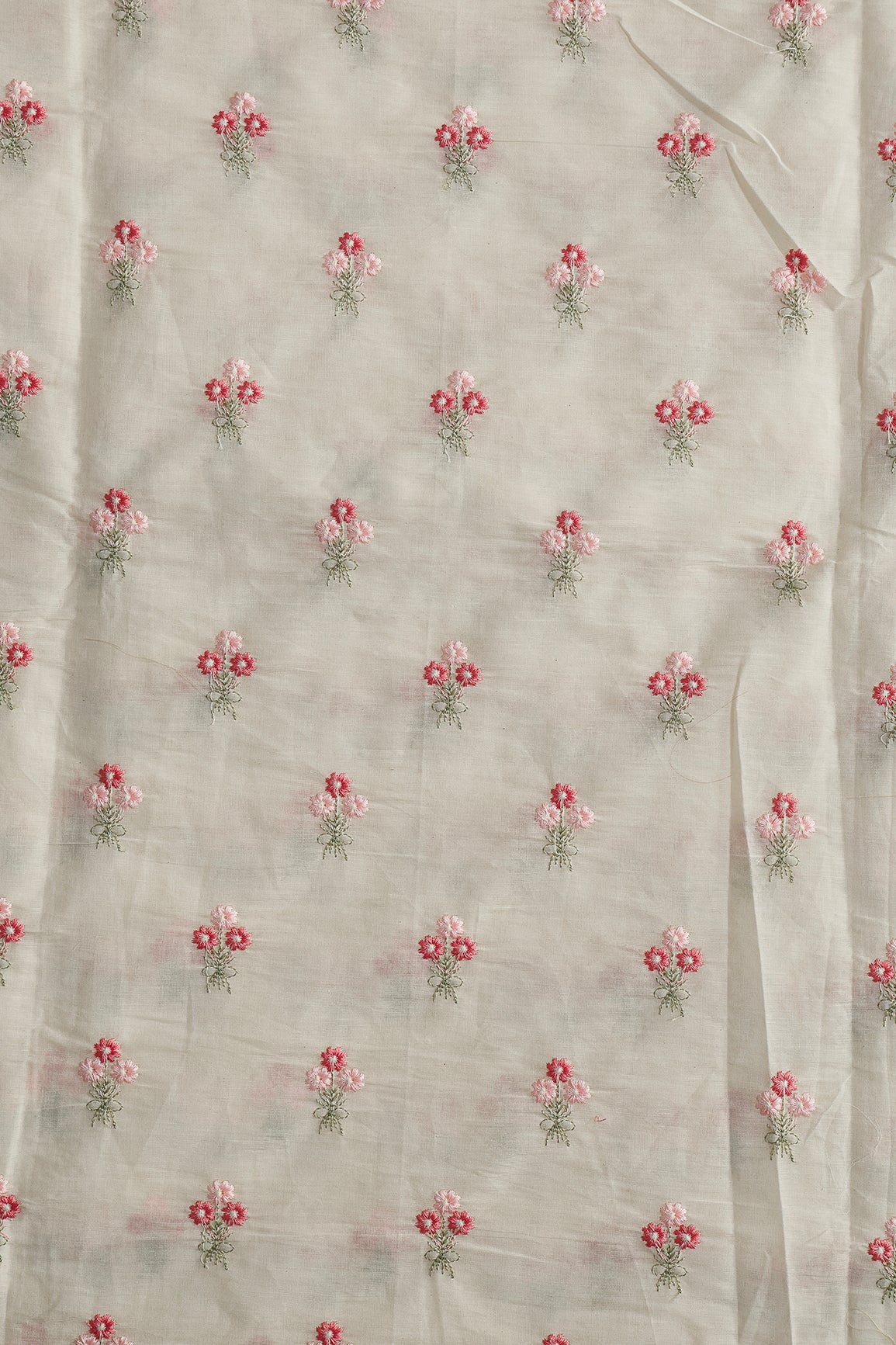 Gajri And Baby Pink Thread Small Floral Embroidery Work On Off White Organic Cotton Fabric