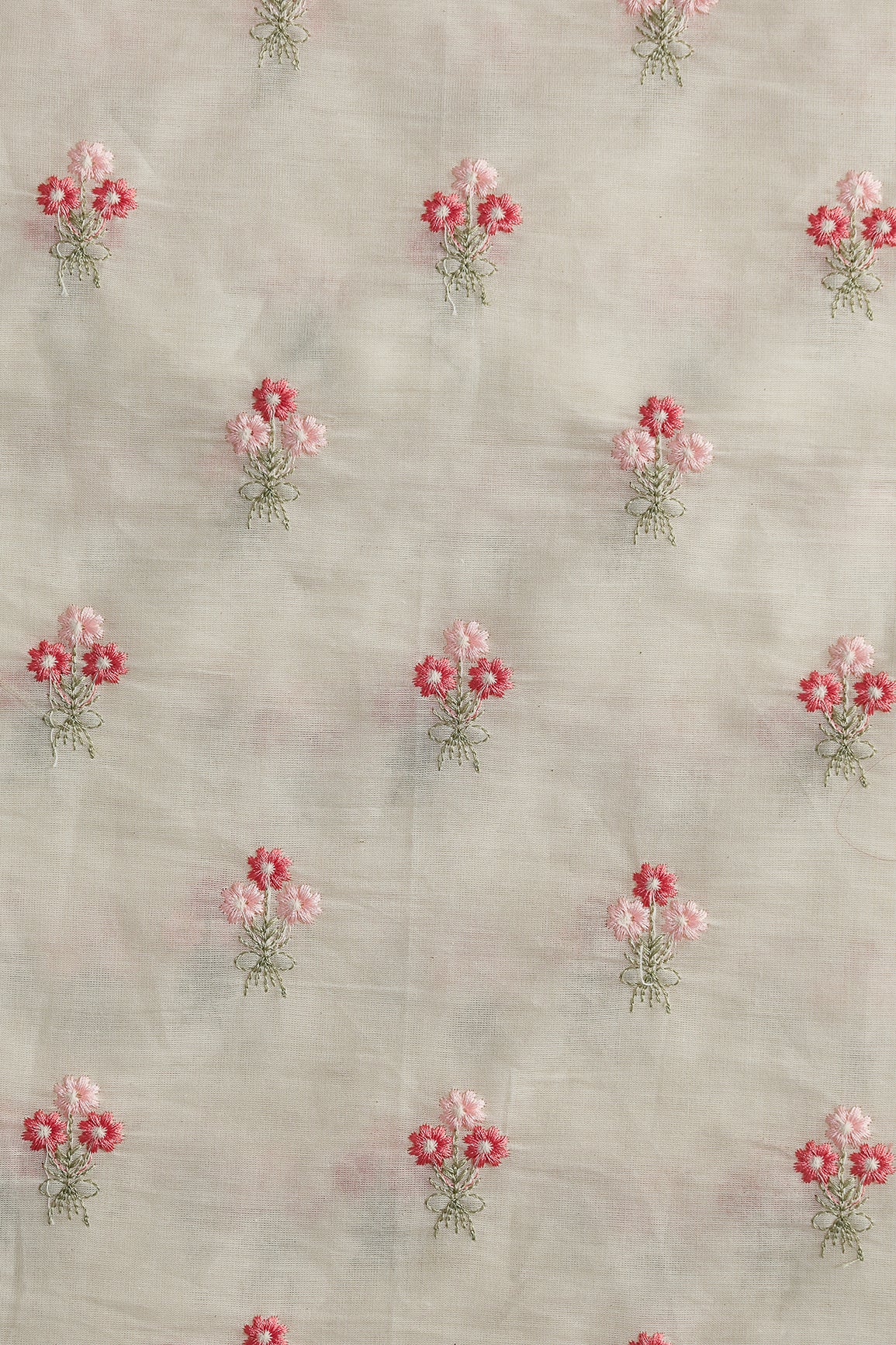 Gajri And Baby Pink Thread Small Floral Embroidery Work On Off White Organic Cotton Fabric