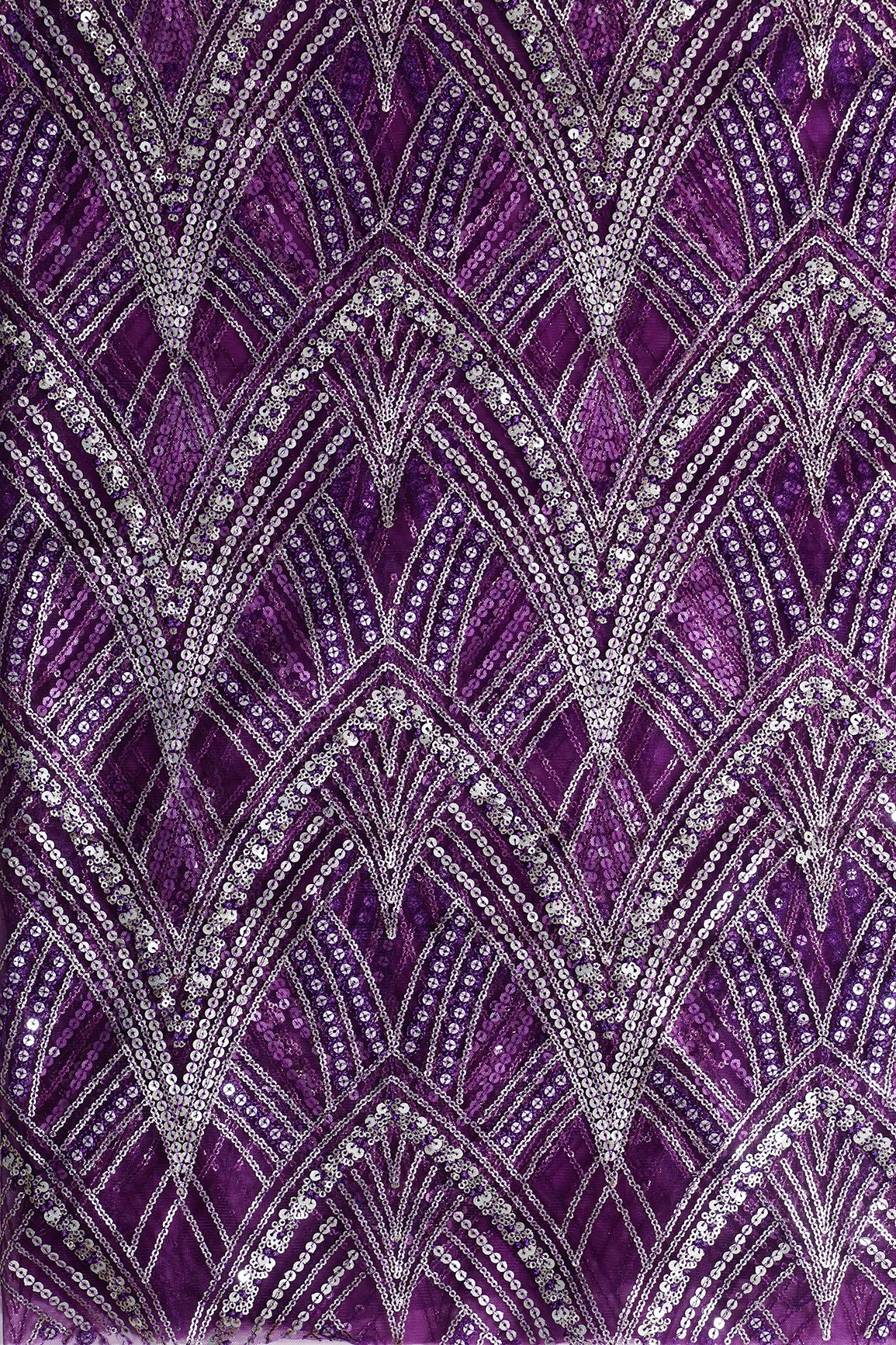 1 Meter Cut Piece Of Purple Thread With Gold Sequins Geometric Embroidery Work On Purple Soft Net Fabric