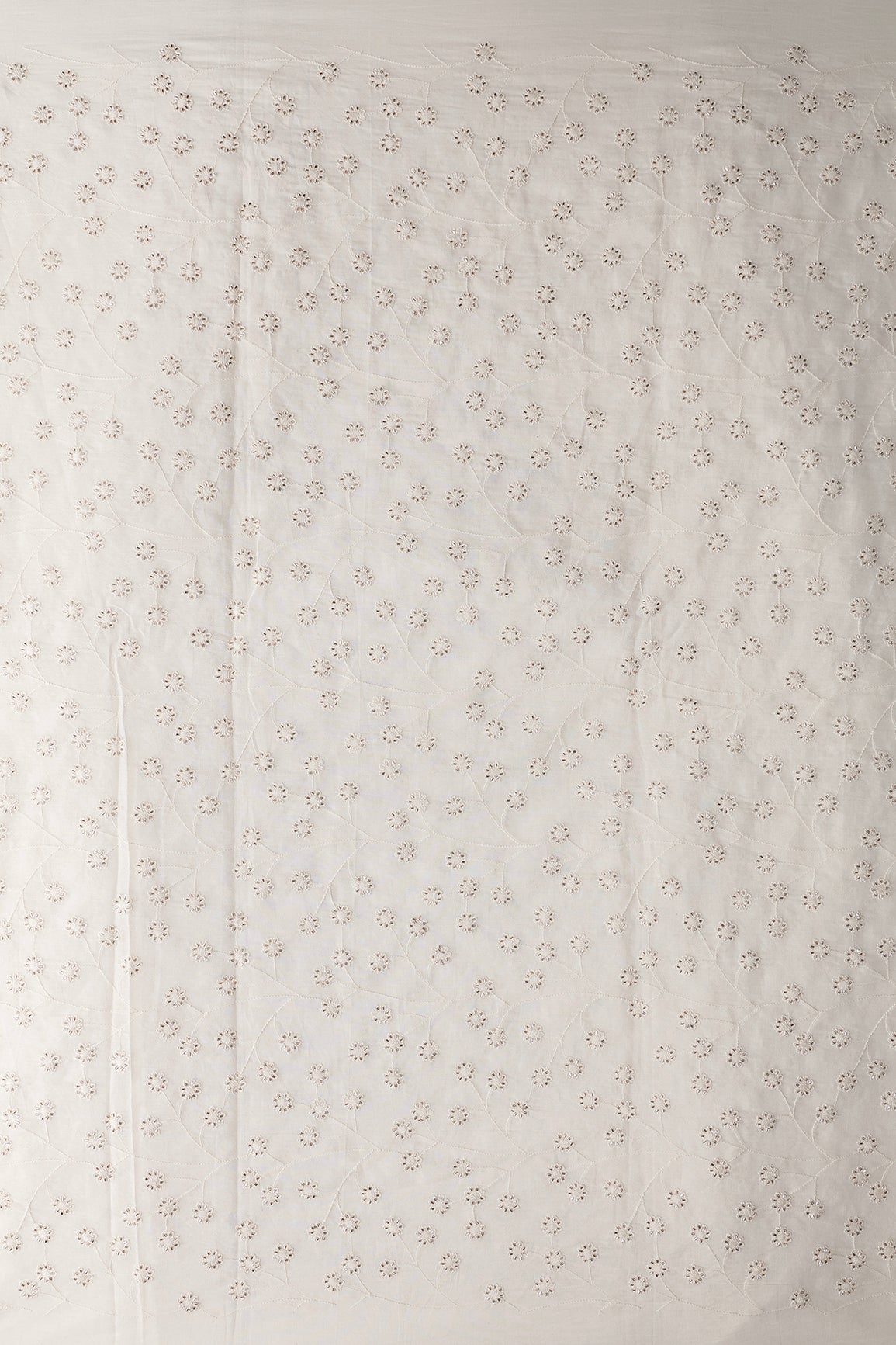 Thread With Beads Floral Embroidery Work On Off White Organic Cotton Fabric