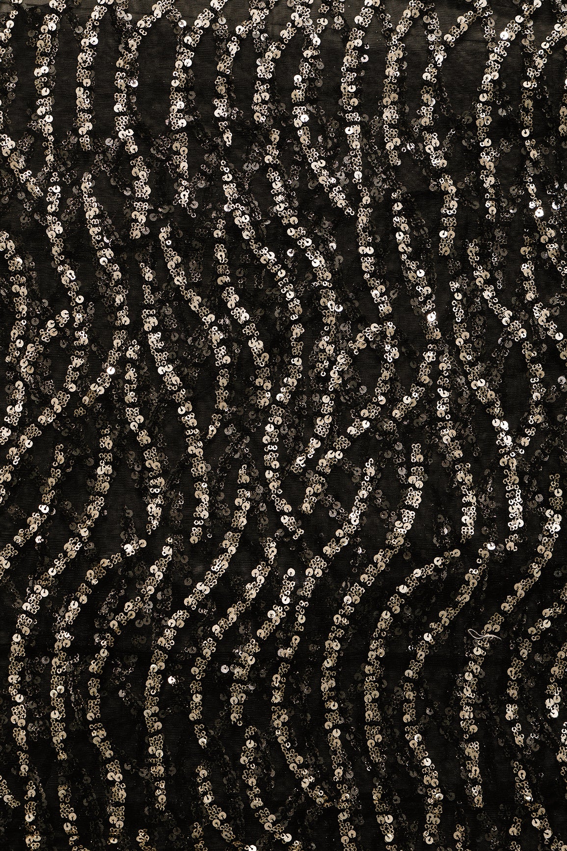 1.50 Meter Cut Piece Of Wavy Black and Gold Sequins Embroidery On Black Net