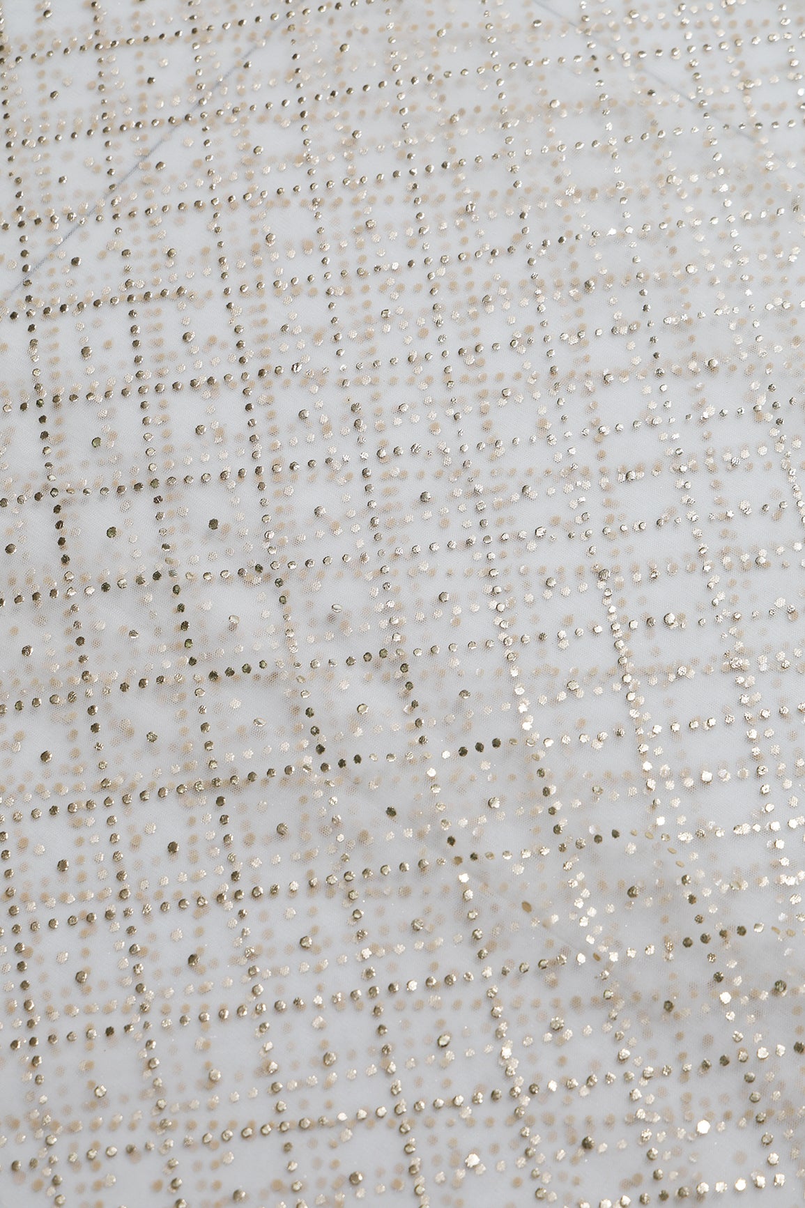 1.25 Meter Cut Piece Of Checks Pattern With Foil Print On White Soft Net Fabric
