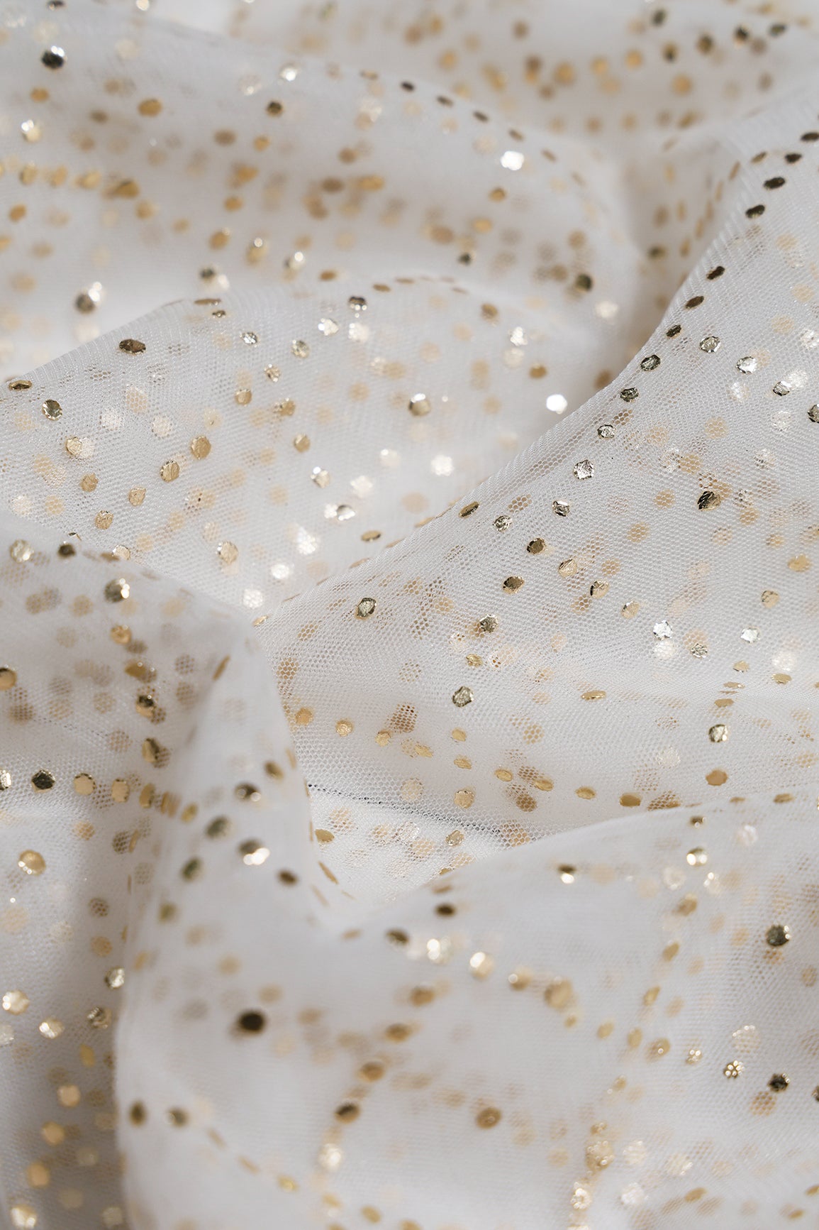 1.25 Meter Cut Piece Of Checks Pattern With Foil Print On White Soft Net Fabric