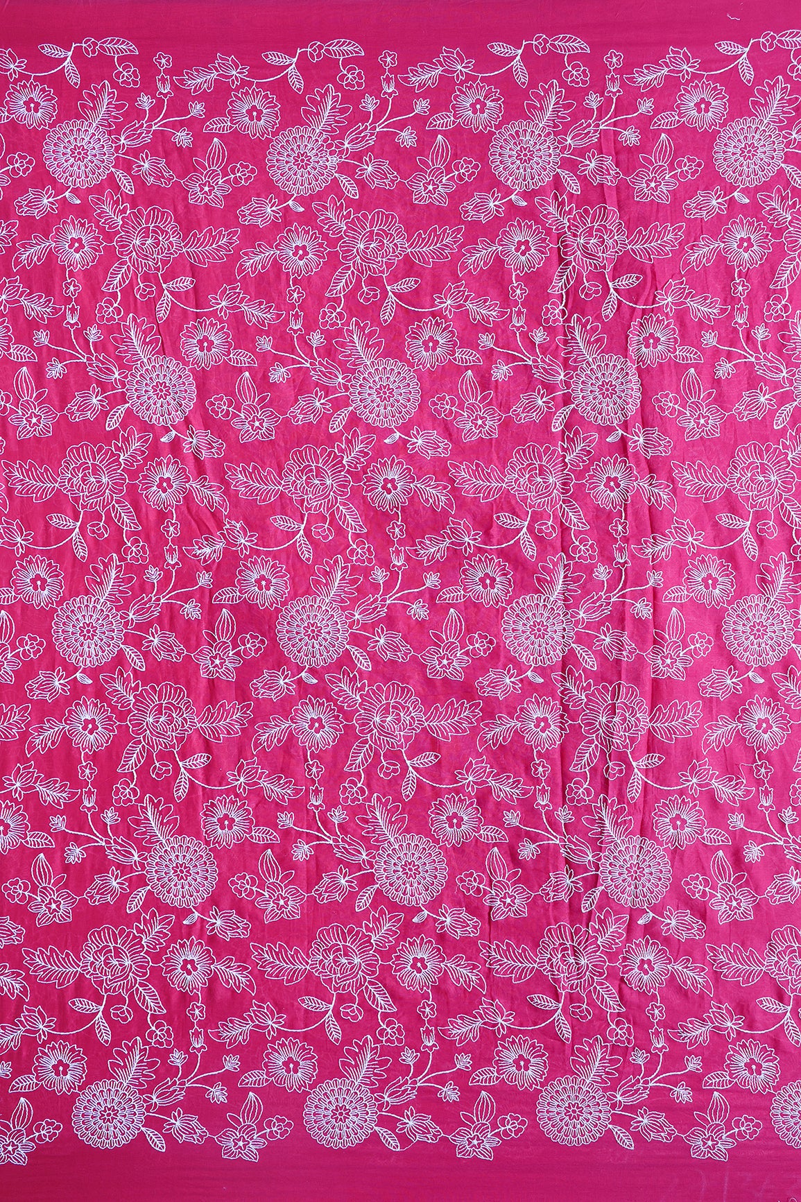 Beautiful White Thread Floral Embroidery Work On Rani Pure Mul Cotton Fabric