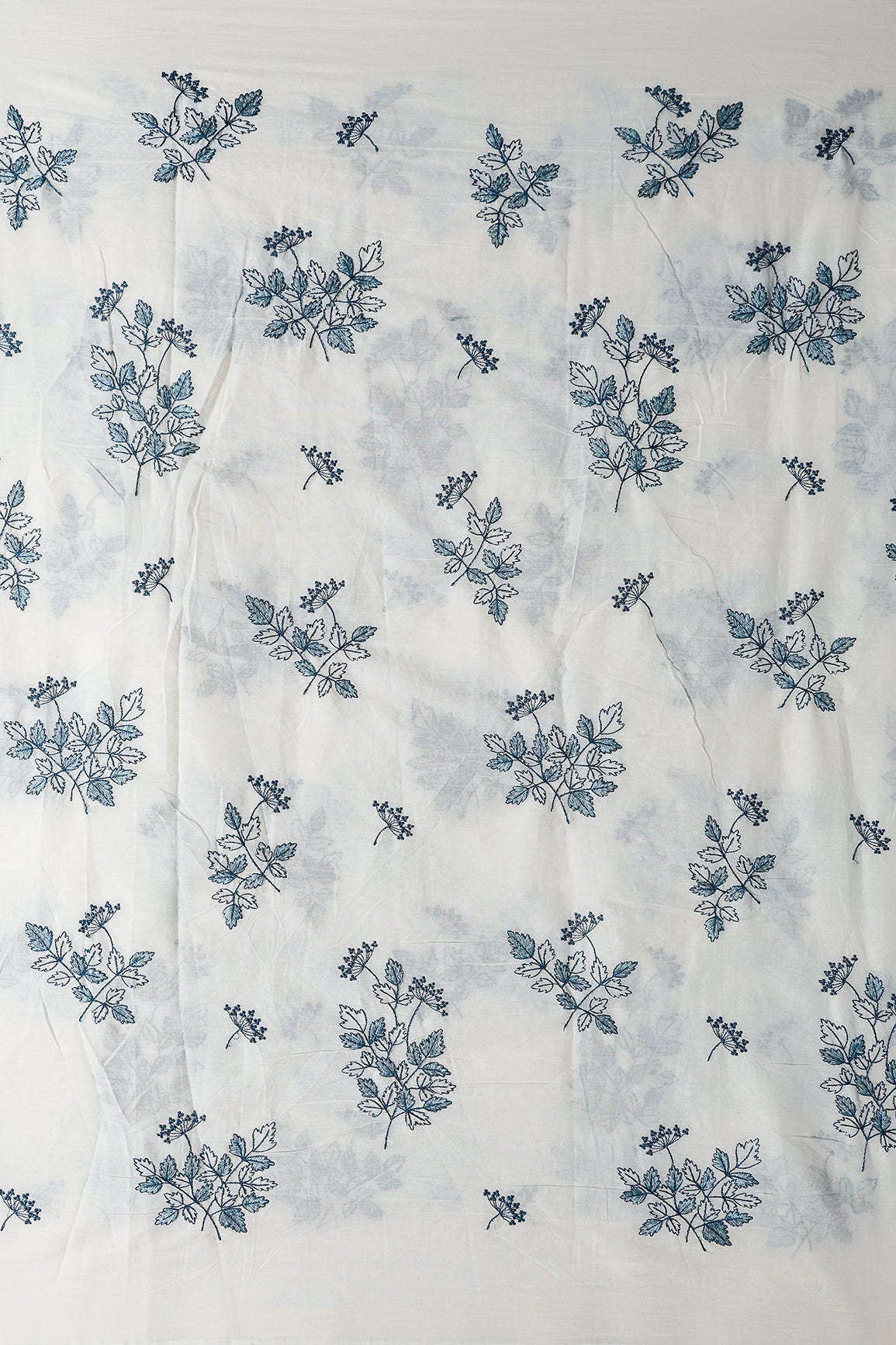 Rama Thread Beautiful Leafy Embroidery Work On Off White Organic Cotton Fabric