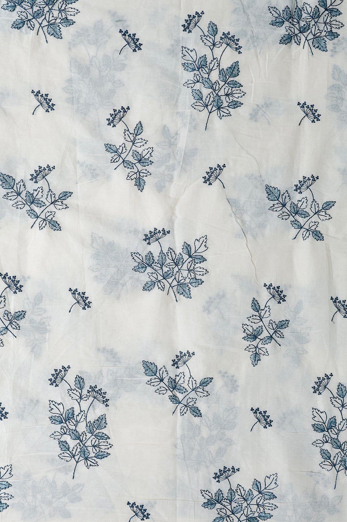 Rama Thread Beautiful Leafy Embroidery Work On Off White Organic Cotton Fabric