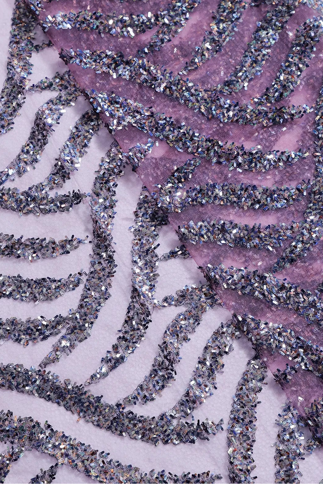 1 Meter Cut Piece Of Oval Sequins Geometric Embroidery Work On Wine Soft Net Fabric