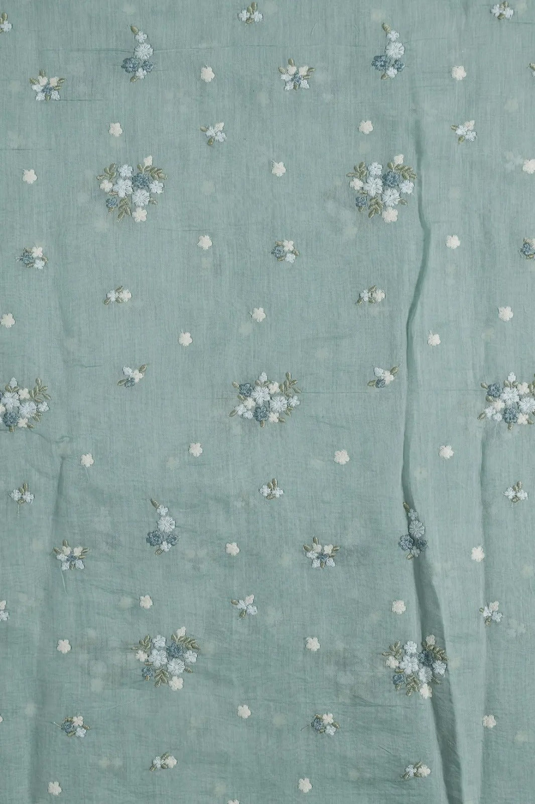 Beautiful Multi Thread Floral Embroidery Work On Sea Green Pure Mul Chanderi Silk Fabric