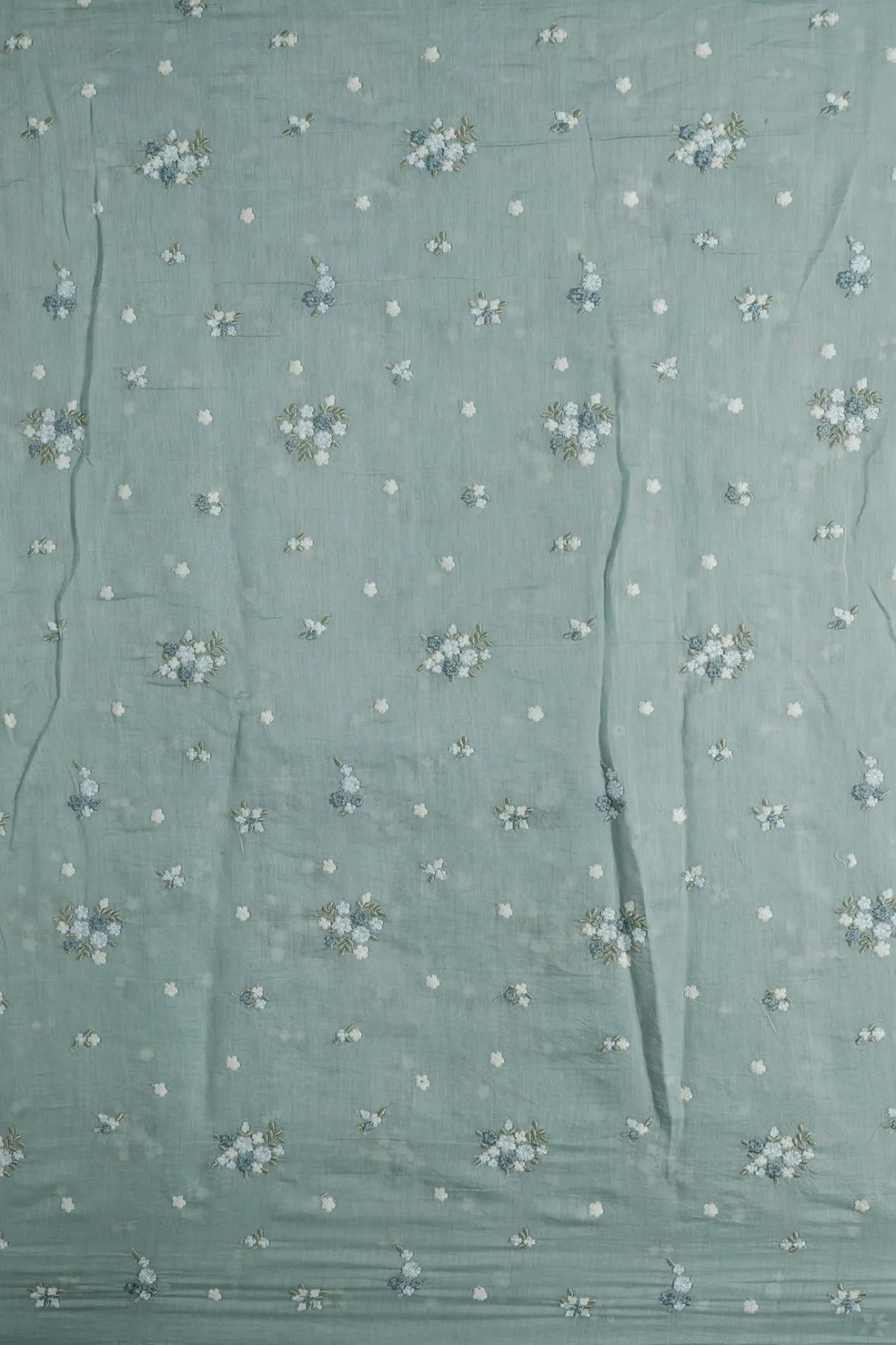 Beautiful Multi Thread Floral Embroidery Work On Sea Green Pure Mul Chanderi Silk Fabric