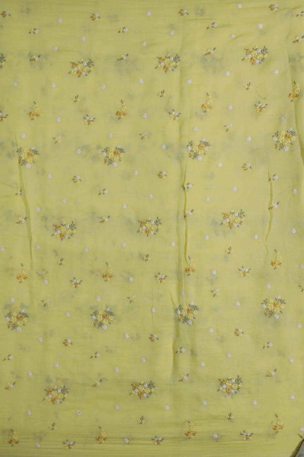 Beautiful Multi Thread Floral Embroidery Work On Yellow Pure Mul Chanderi Silk Fabric