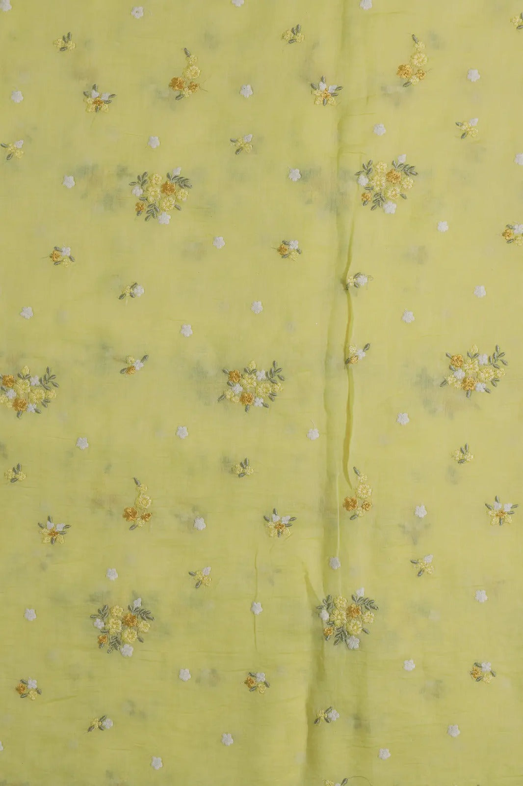Beautiful Multi Thread Floral Embroidery Work On Yellow Pure Mul Chanderi Silk Fabric