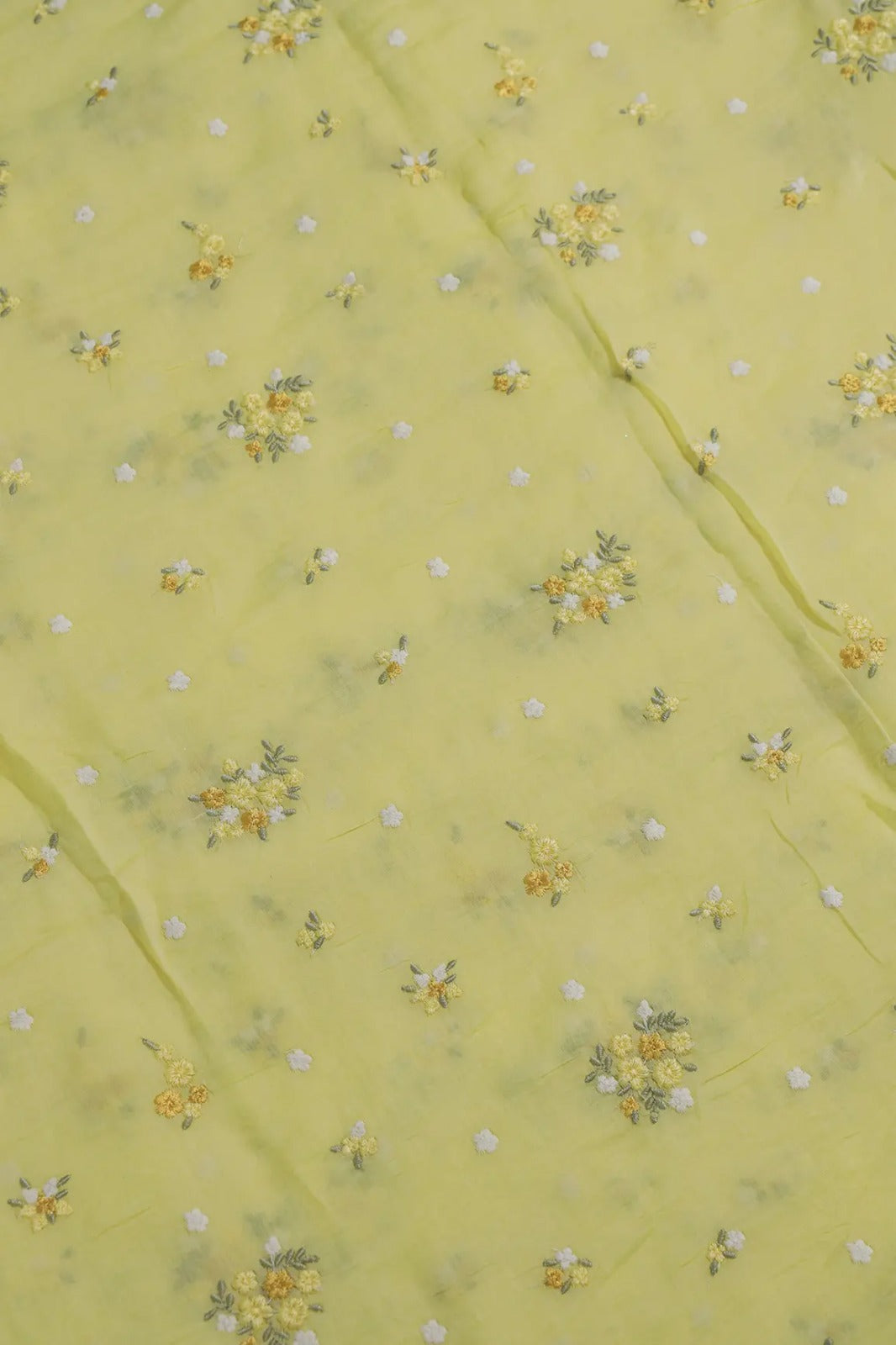 Beautiful Multi Thread Floral Embroidery Work On Yellow Pure Mul Chanderi Silk Fabric