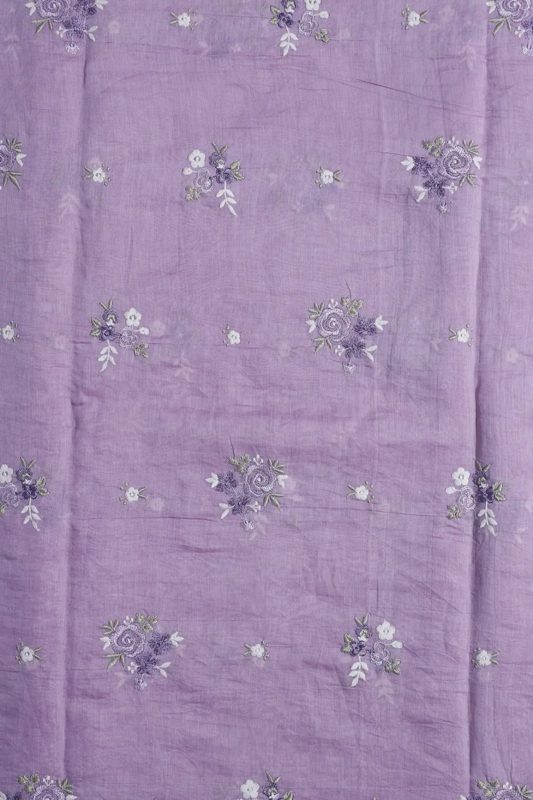 Beautiful Multi Thread Floral Embroidery Work On Lilac Pure Mul Chanderi Silk Fabric