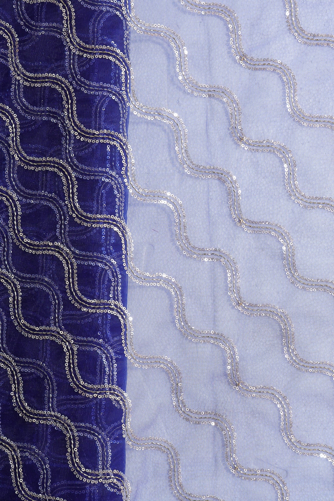 Leheriya Embroidery Work With Sequins And Beads On Royal Blue Soft Net Fabric