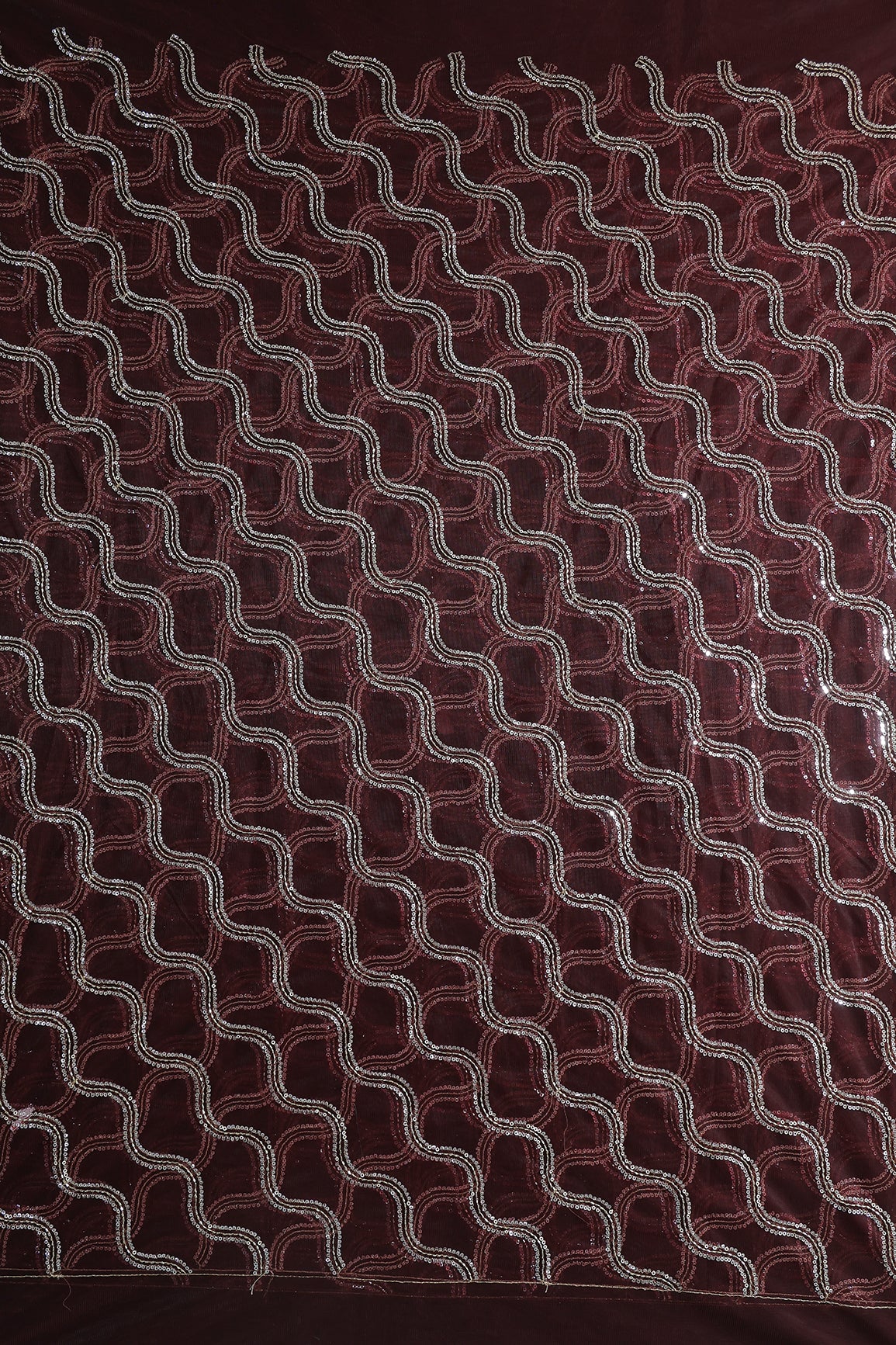 Leheriya Embroidery Work With Sequins And Beads On Maroon Soft Net Fabric