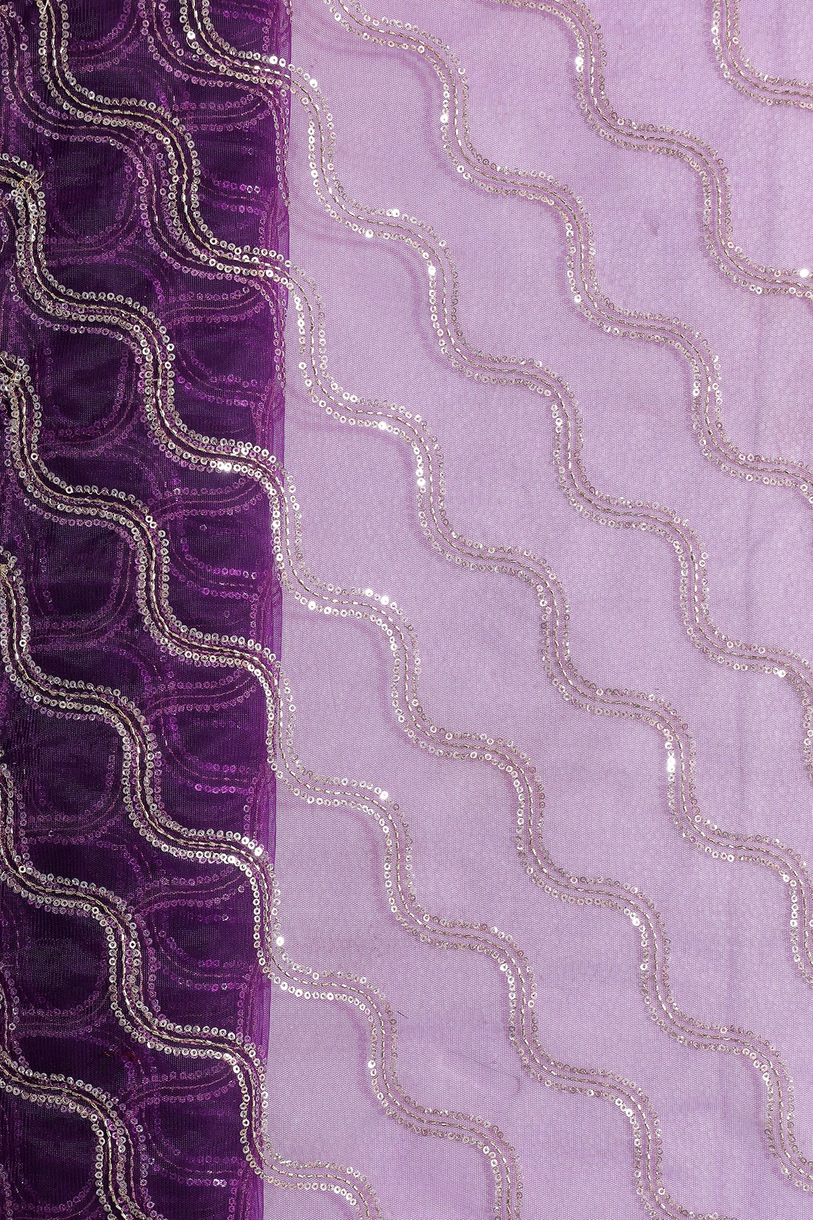 Leheriya Embroidery Work With Sequins And Beads On Purple Soft Net Fabric
