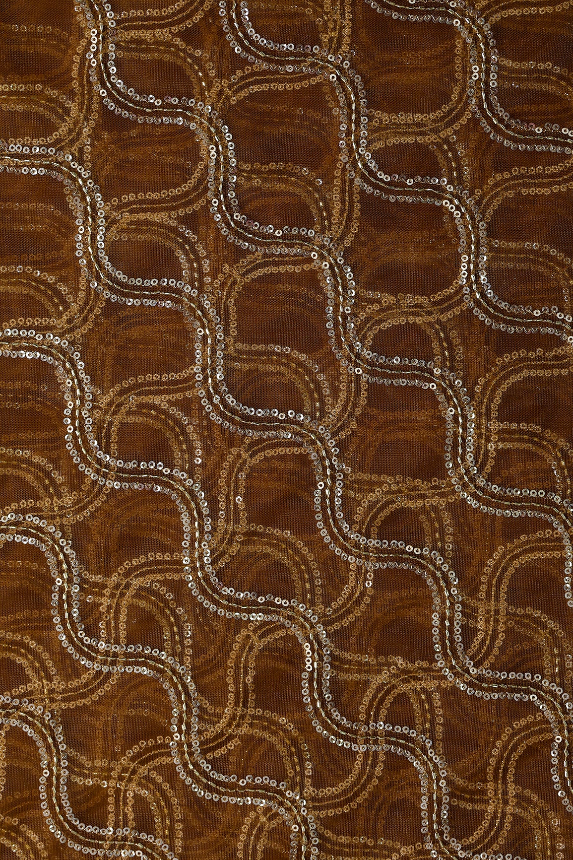 Leheriya Embroidery Work With Sequins And Beads On Brown Soft Net Fabric