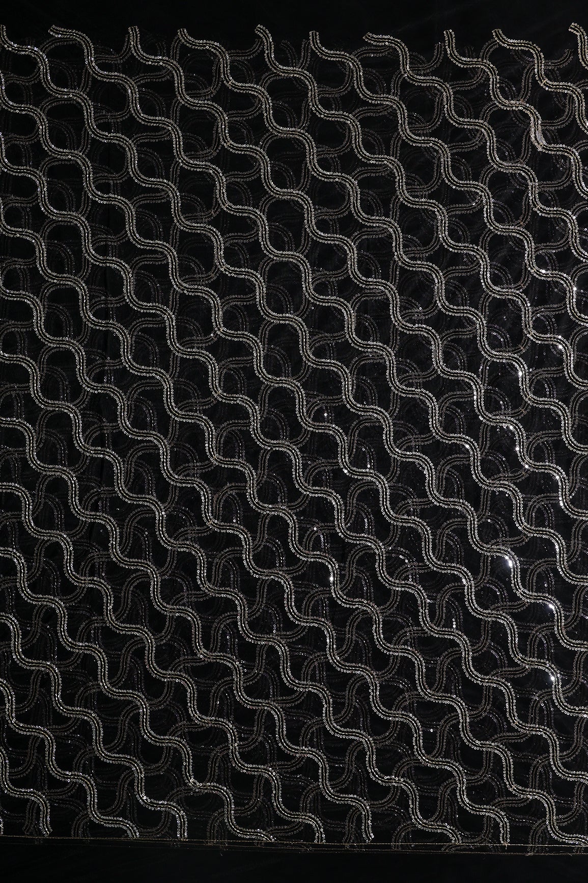 Leheriya Embroidery Work With Sequins And Beads On Black Soft Net Fabric