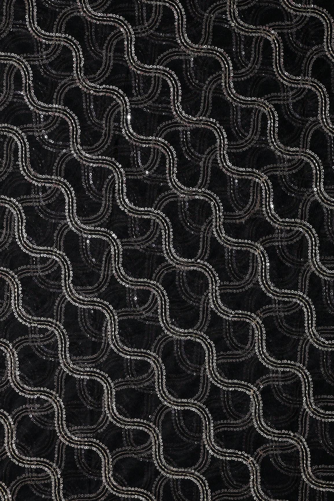 Leheriya Embroidery Work With Sequins And Beads On Black Soft Net Fabric