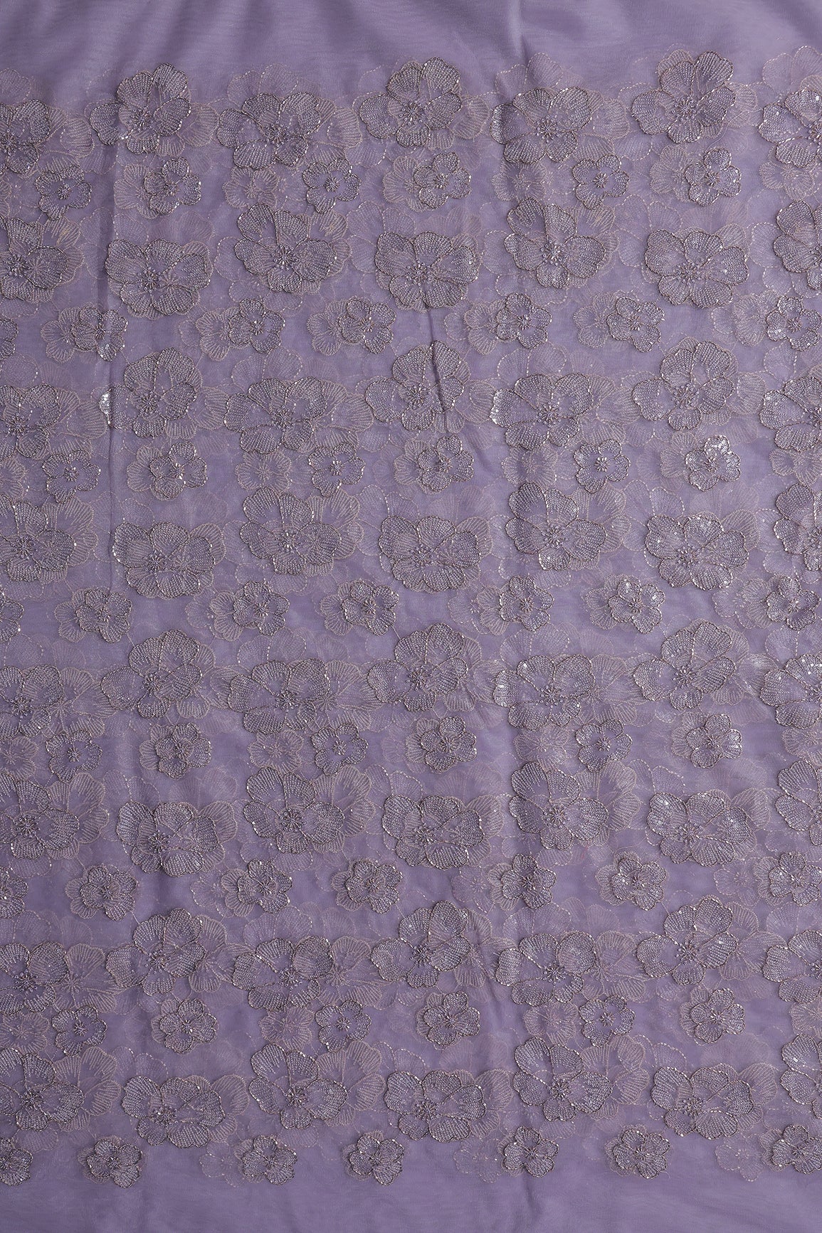Floral Water Sequins Tone To Tone Embroidery On Lavender Soft Net Fabric