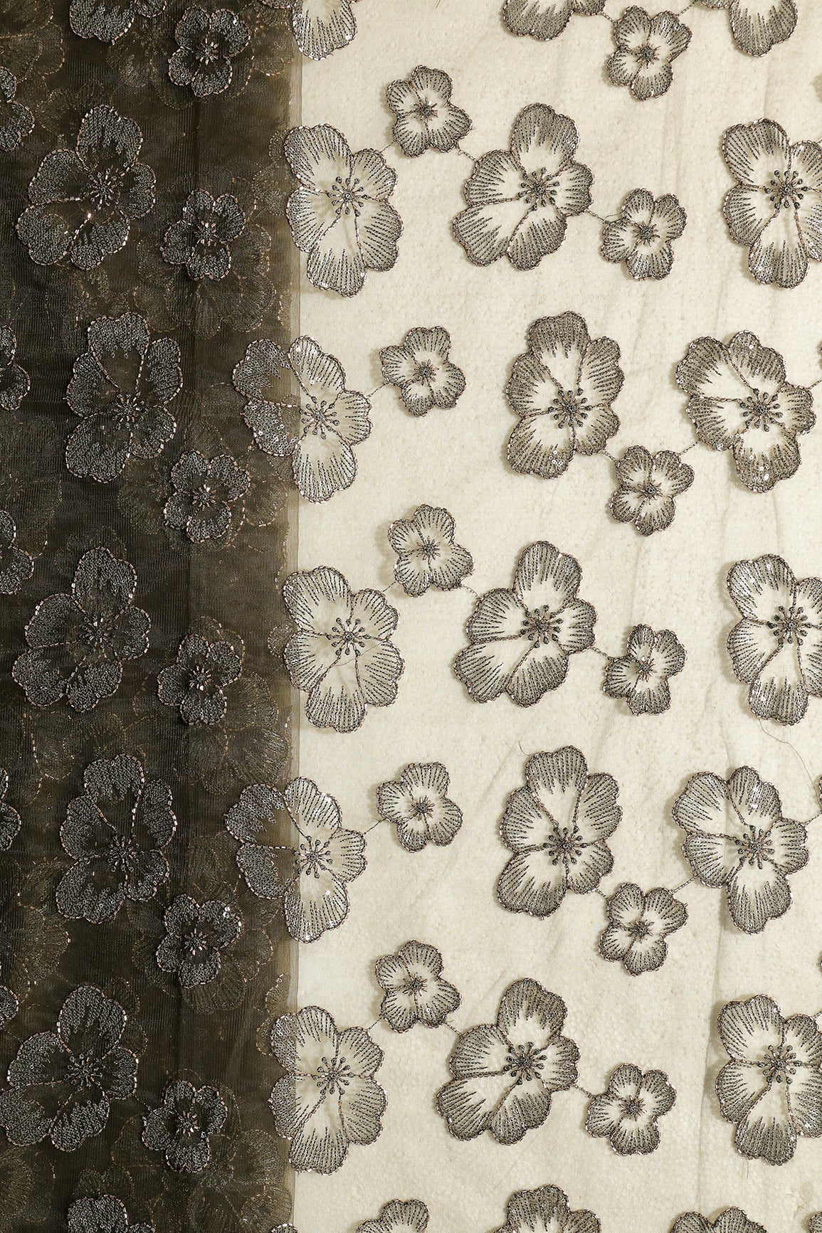 Floral Water Sequins Tone To Tone Embroidery On Mehndi Green Soft Net Fabric