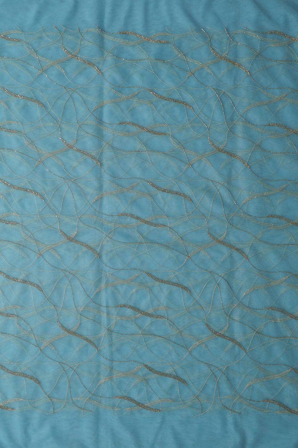 Leheriya Embroidery Work With Sequins And Beads On Blue Soft Net Fabric