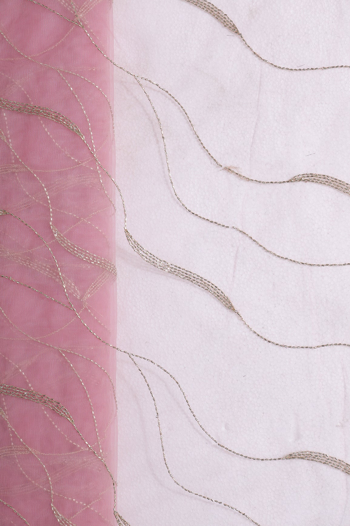 Leheriya Embroidery Work With Sequins And Beads On Pink Soft Net Fabric