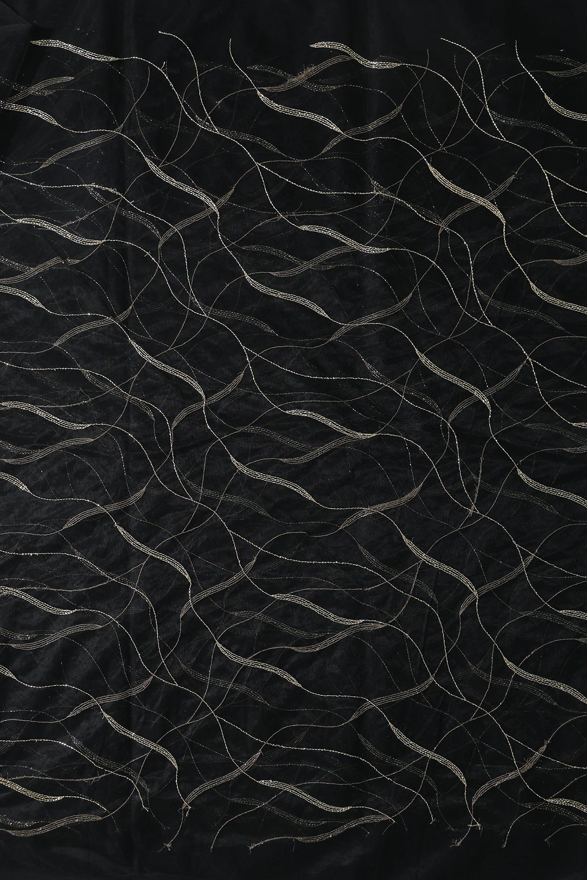 Leheriya Embroidery Work With Sequins And Beads On Black Soft Net Fabric