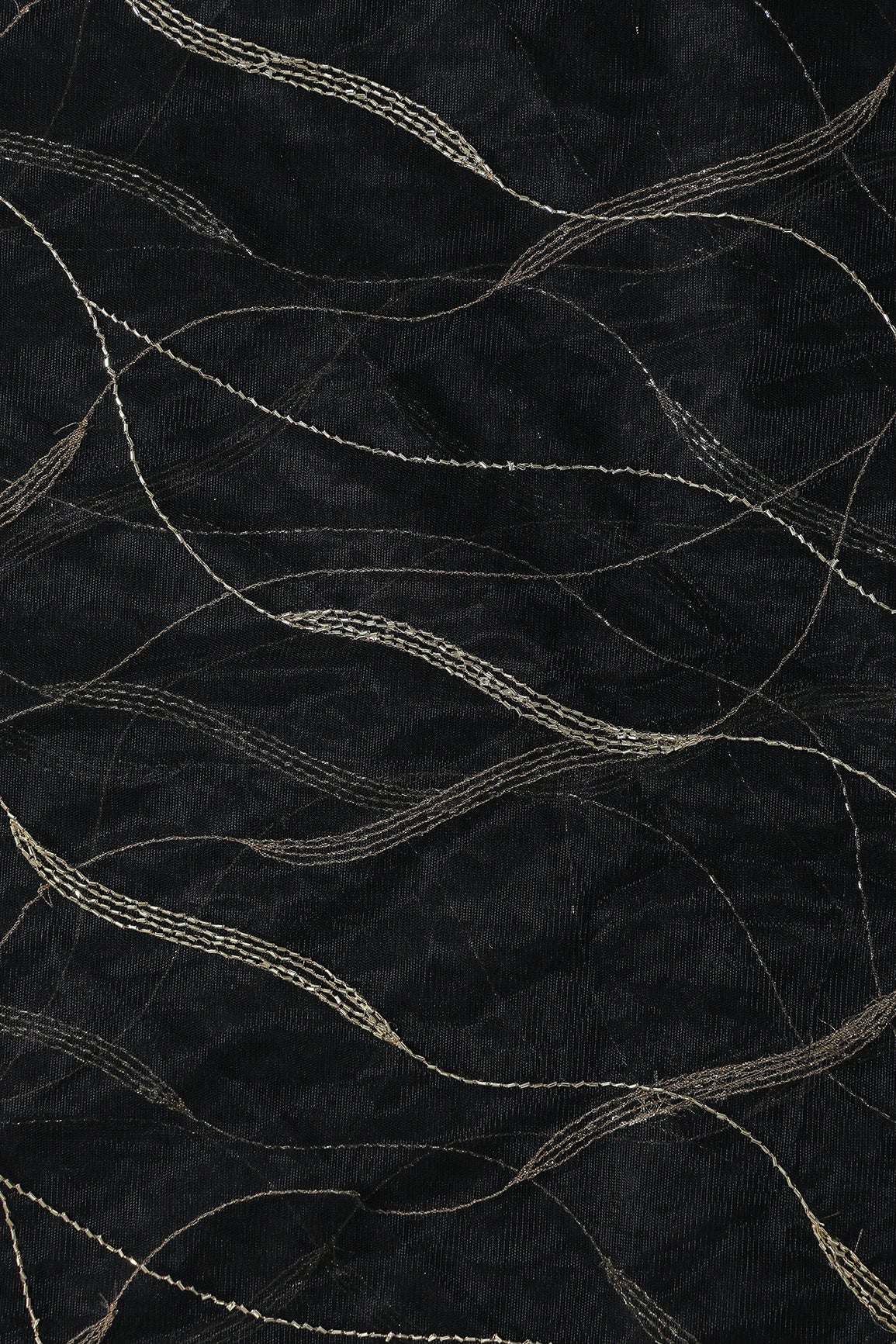 Leheriya Embroidery Work With Sequins And Beads On Black Soft Net Fabric