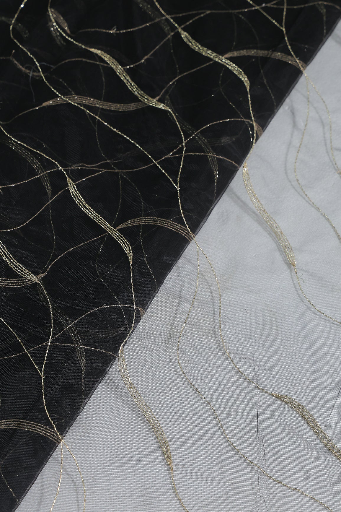 Leheriya Embroidery Work With Sequins And Beads On Black Soft Net Fabric