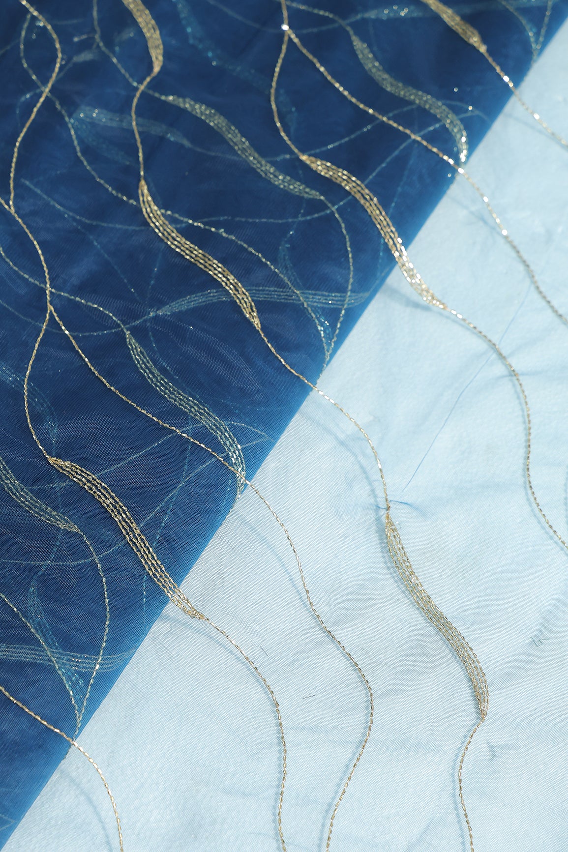 Leheriya Embroidery Work With Sequins And Beads On Rama Soft Net Fabric