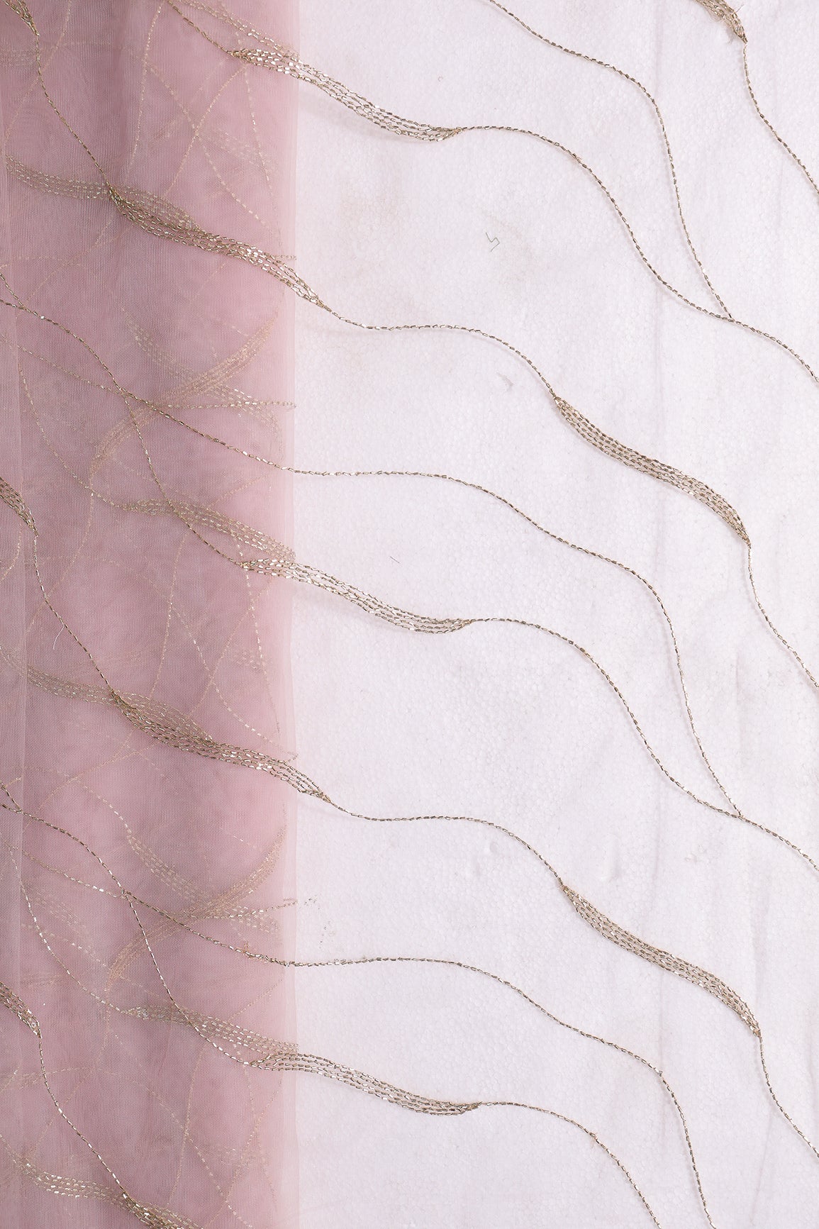 Leheriya Embroidery Work With Sequins And Beads On Peach Soft Net Fabric