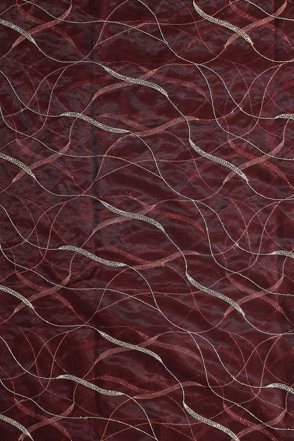 Leheriya Embroidery Work With Sequins And Beads On Dark Maroon Soft Net Fabric