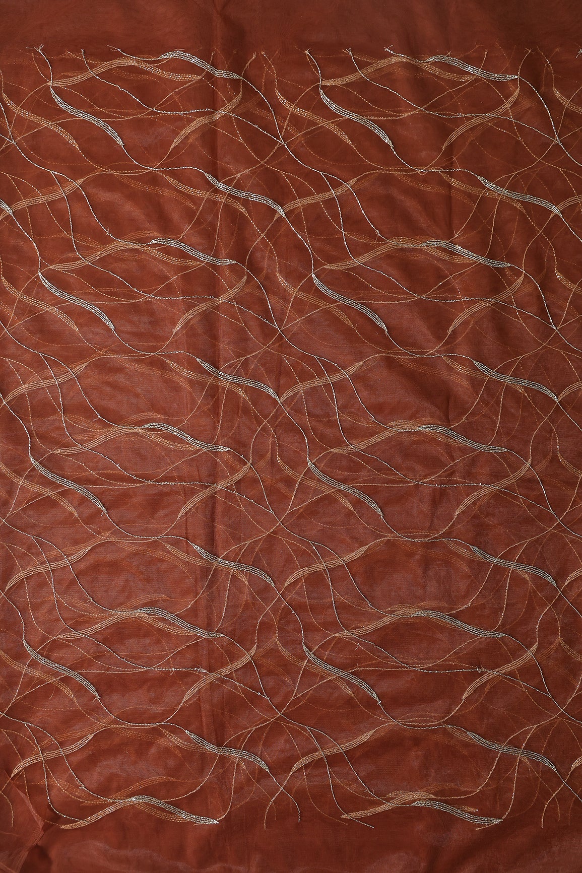 Leheriya Embroidery Work With Sequins And Beads On Rust Soft Net Fabric