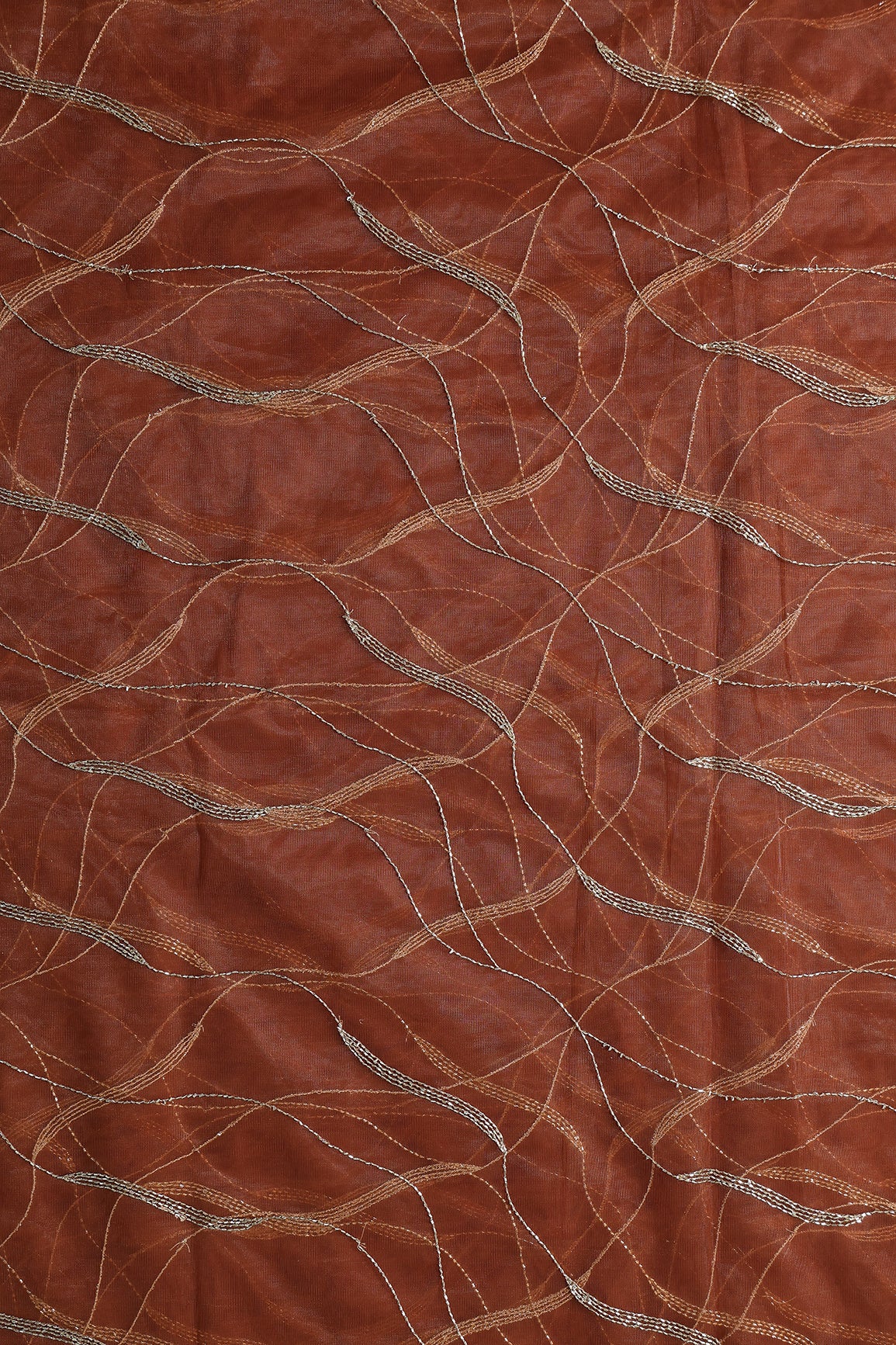 Leheriya Embroidery Work With Sequins And Beads On Rust Soft Net Fabric