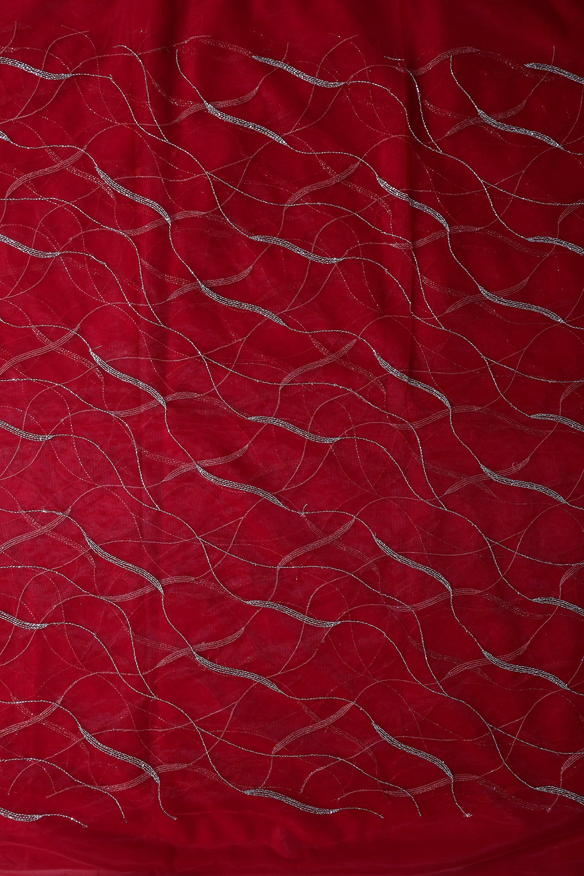 Leheriya Embroidery Work With Sequins And Beads On Red Soft Net Fabric