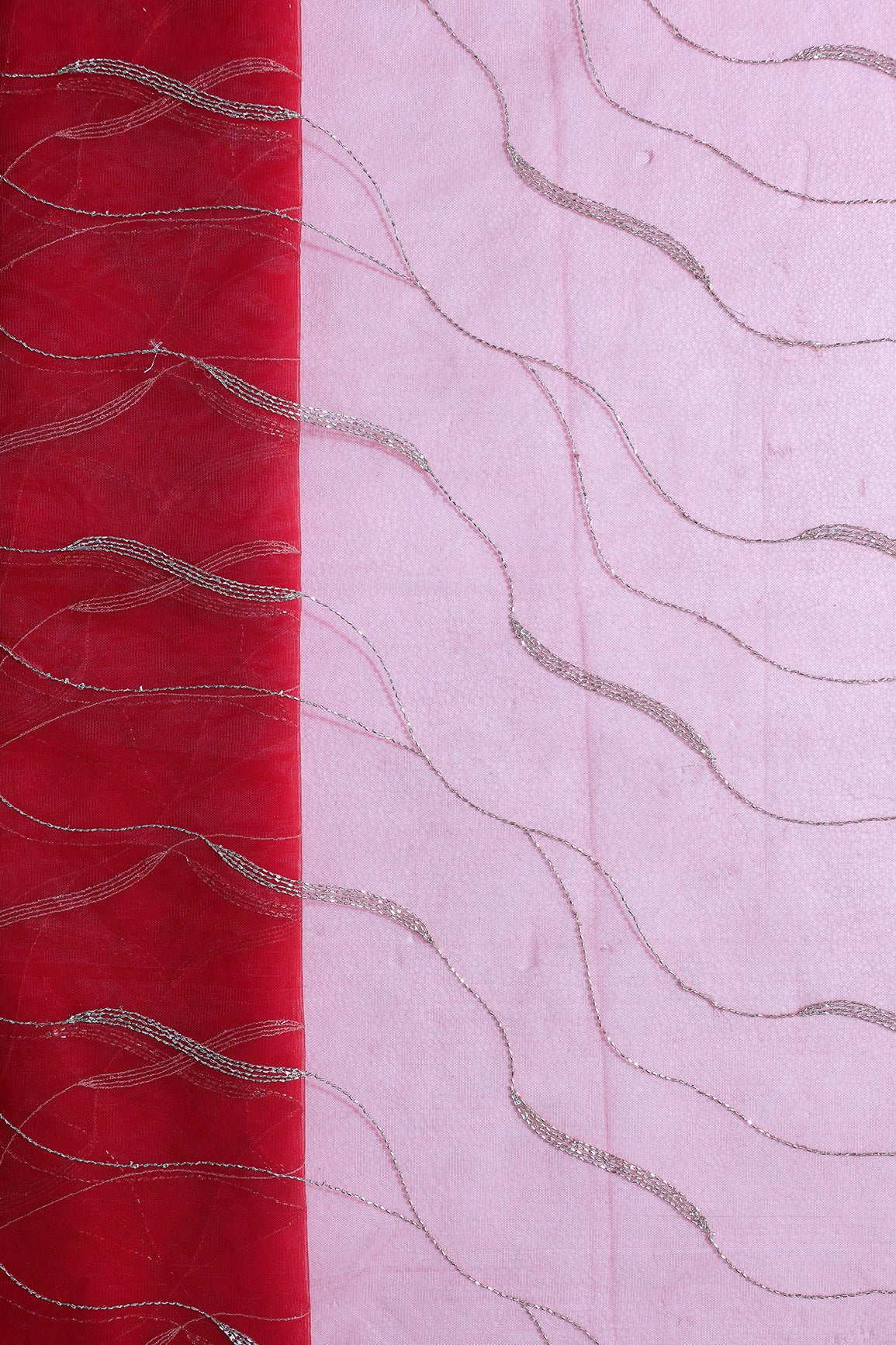 Leheriya Embroidery Work With Sequins And Beads On Red Soft Net Fabric