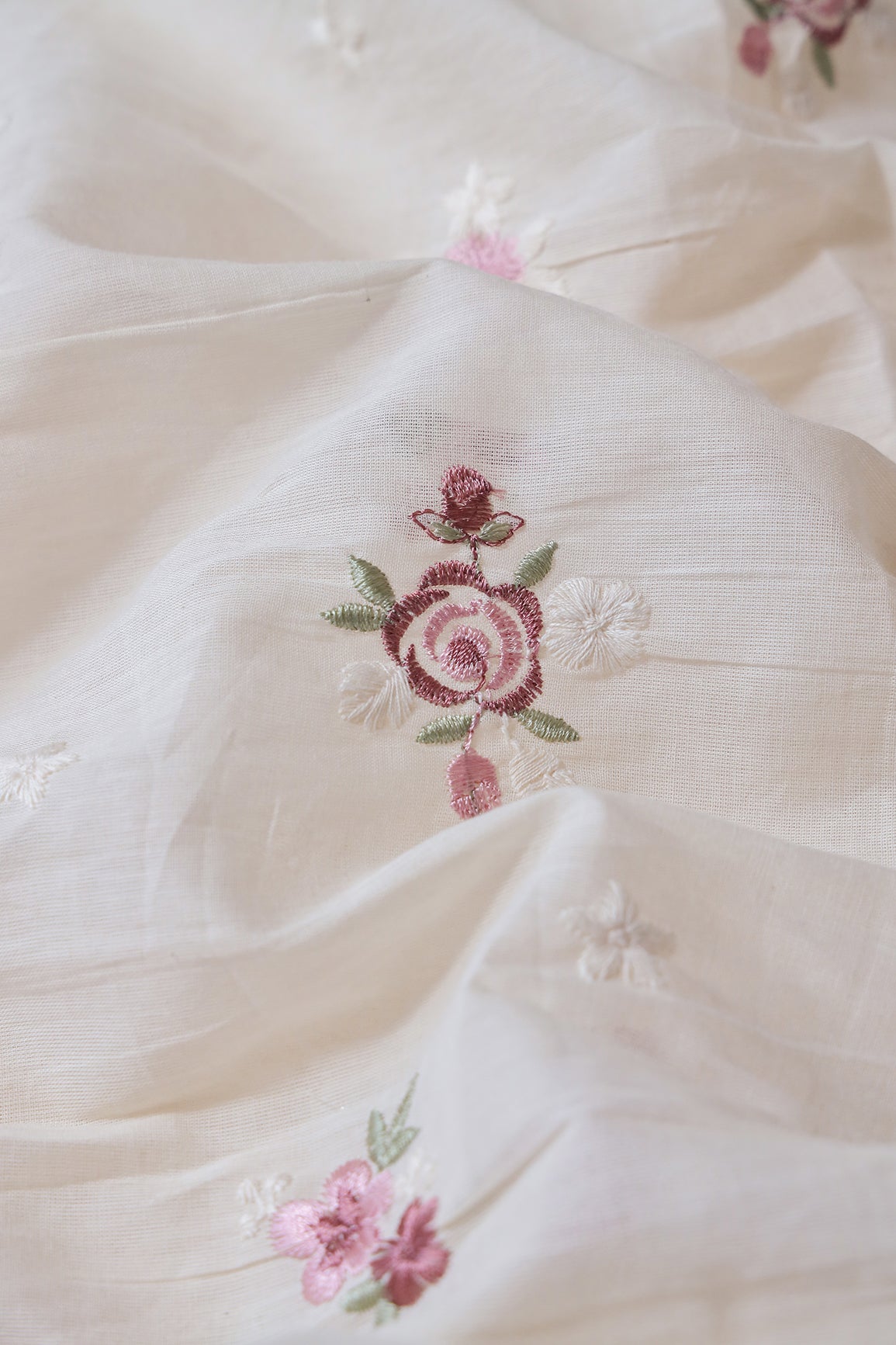 Mauve And White Floral Embroidery On Off White Unstitched Suit Set (3 Piece)