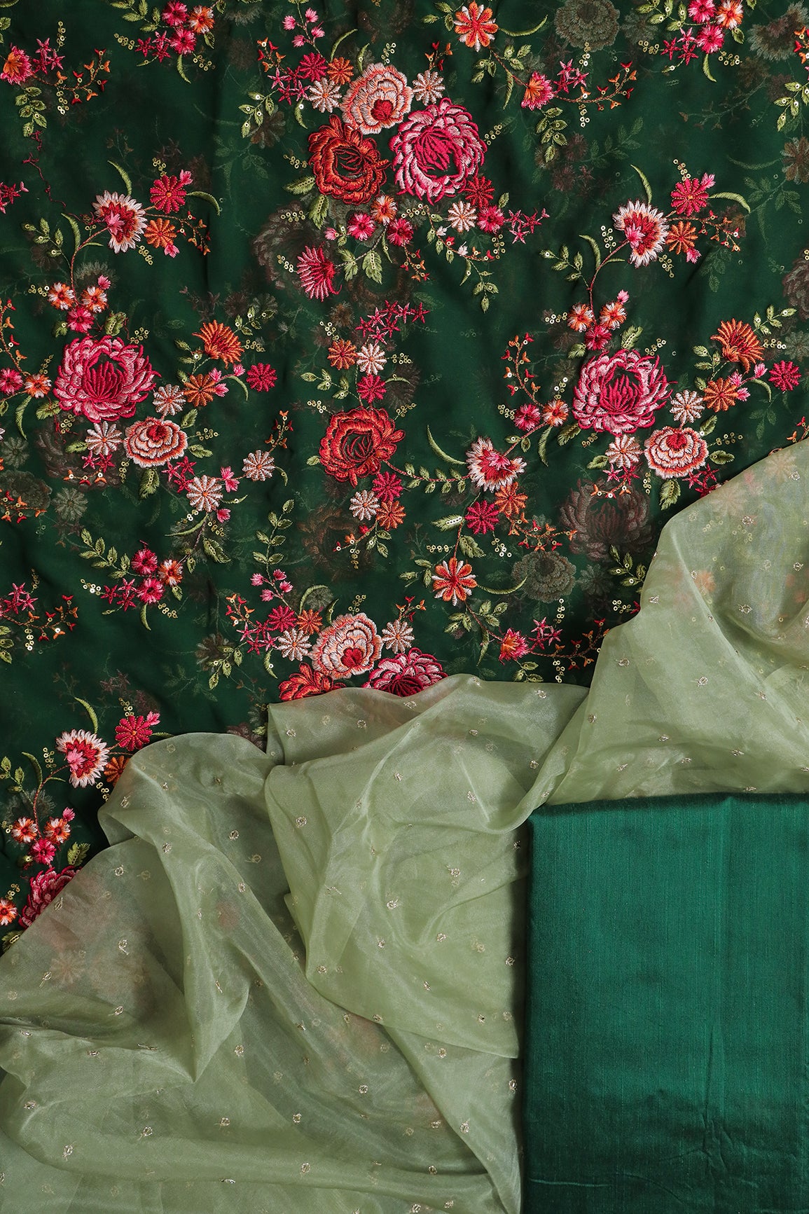 Bottle Green Kashmiri Embroidery Unstitched Suit (3 Piece)