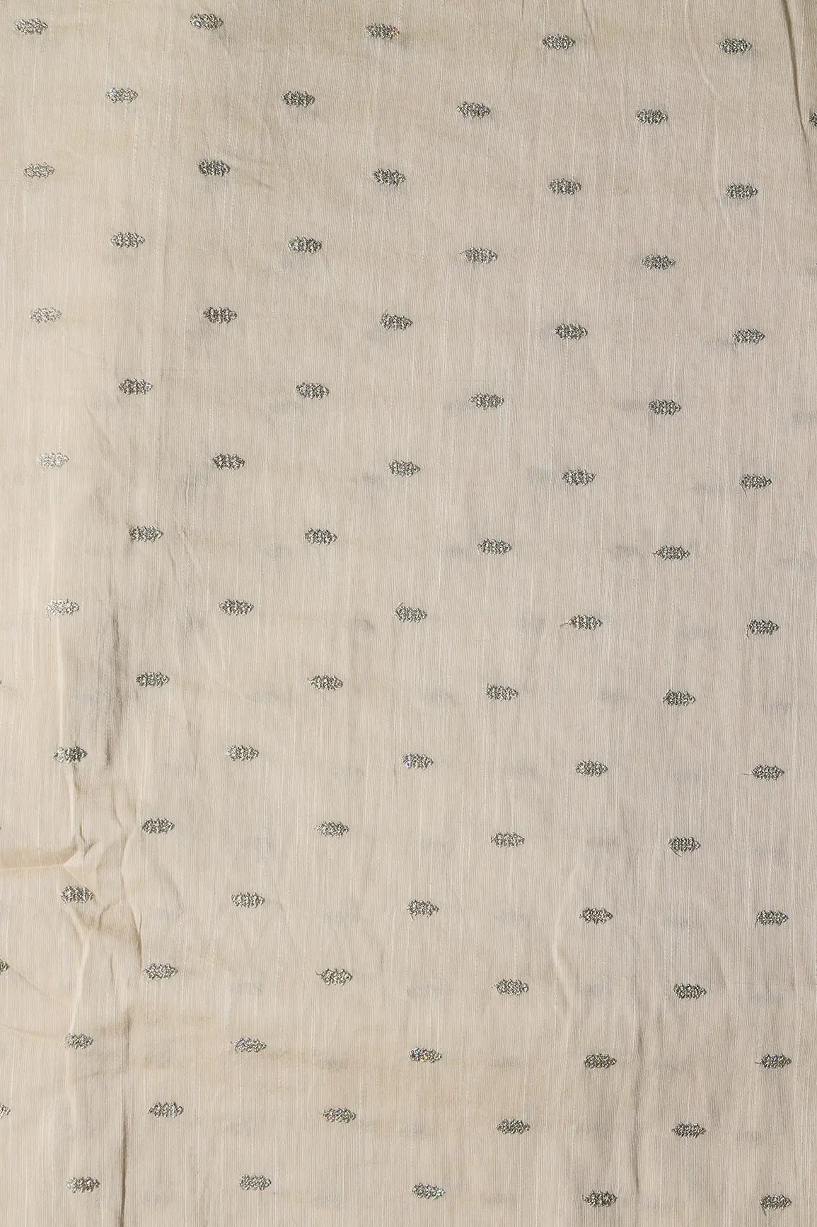Silver Sequins With Gold Zari Small Motif Embroidery Work On Cream Raw Silk Fabric