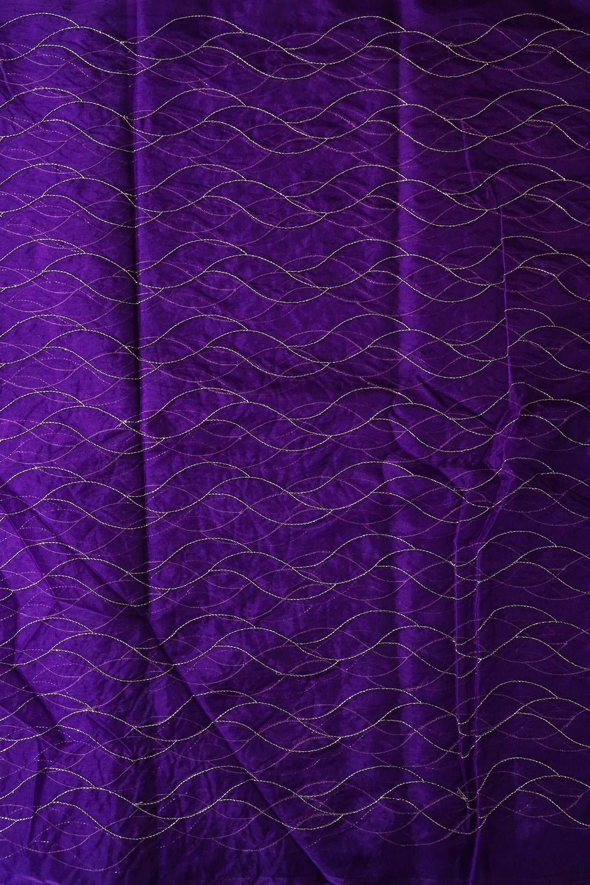 Cut Dana Beads Wonderful Wavy Embroidery On Purple Organza Fabric