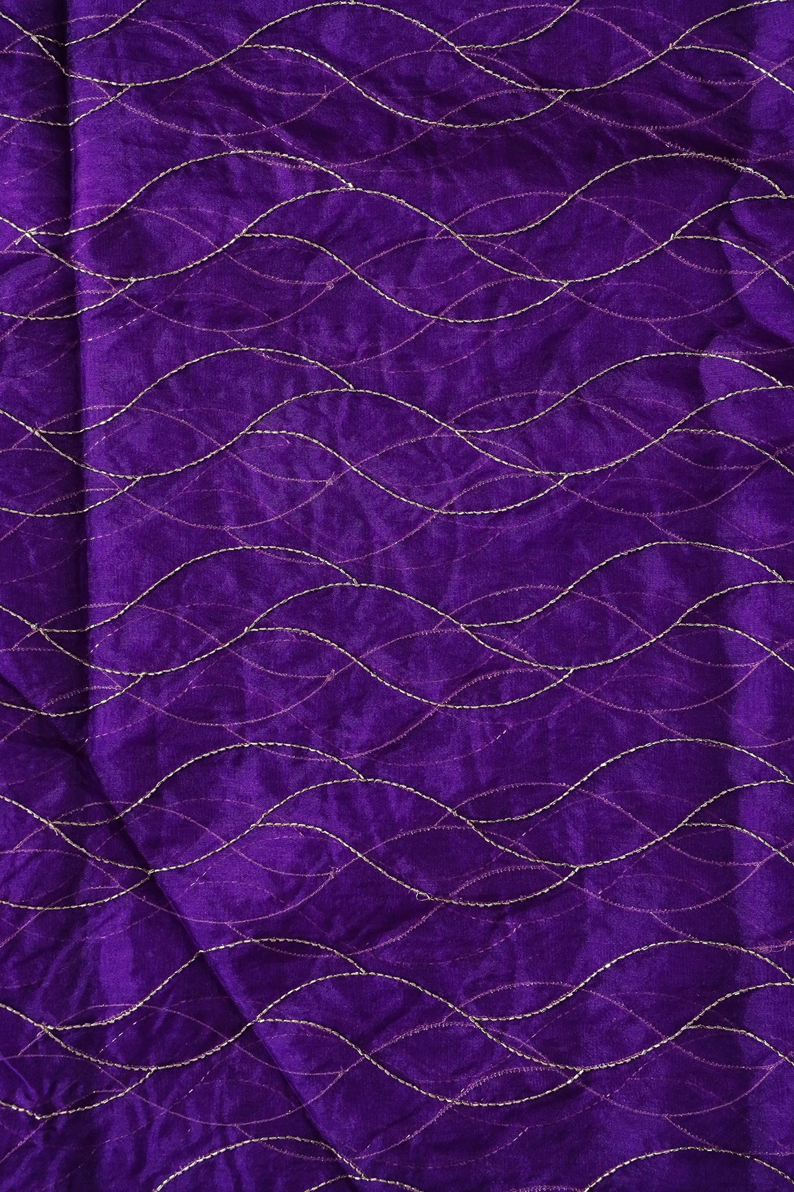 Cut Dana Beads Wonderful Wavy Embroidery On Purple Organza Fabric