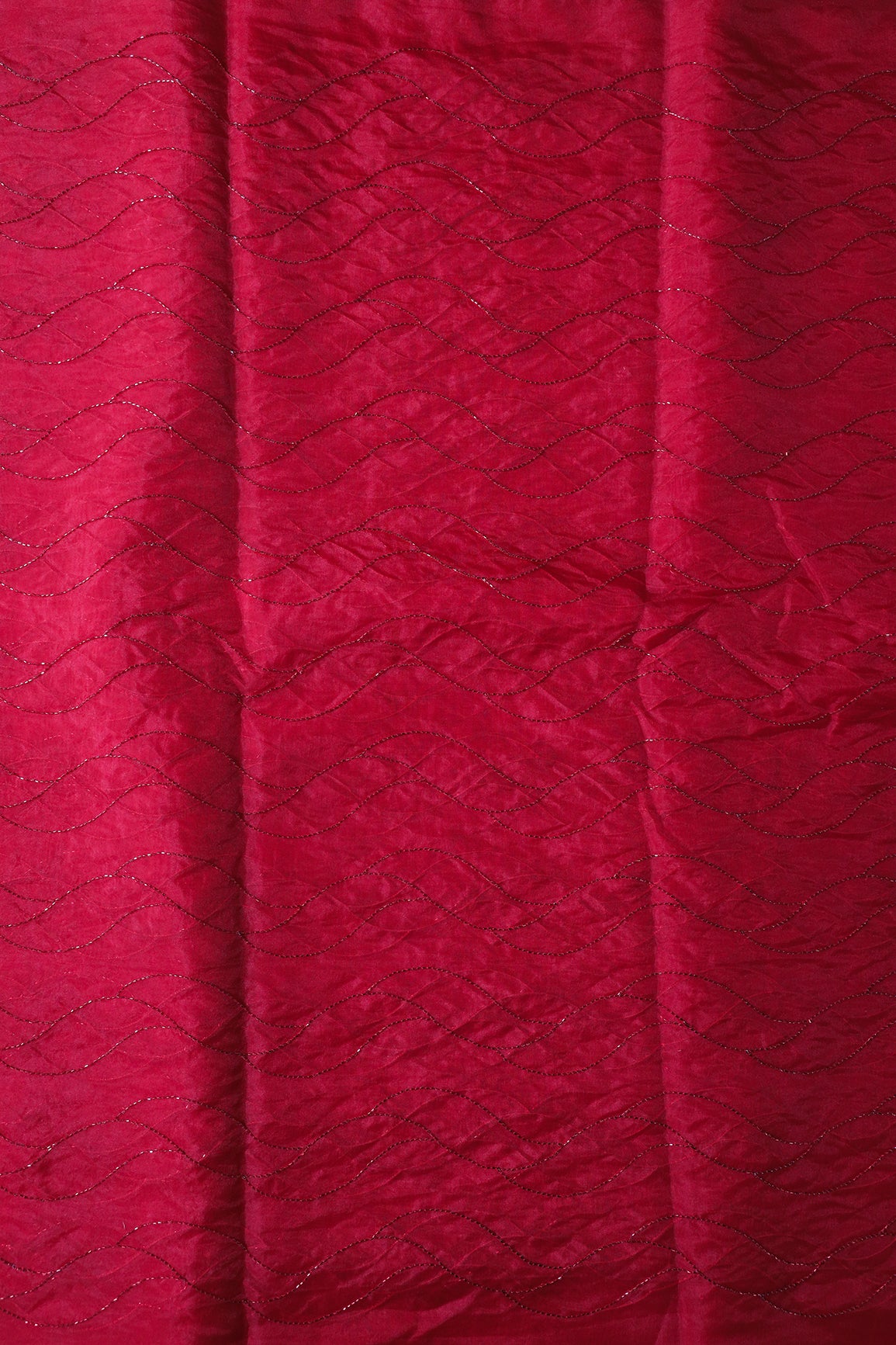 Cut Dana Beads Wonderful Wavy Embroidery On Red Organza Fabric